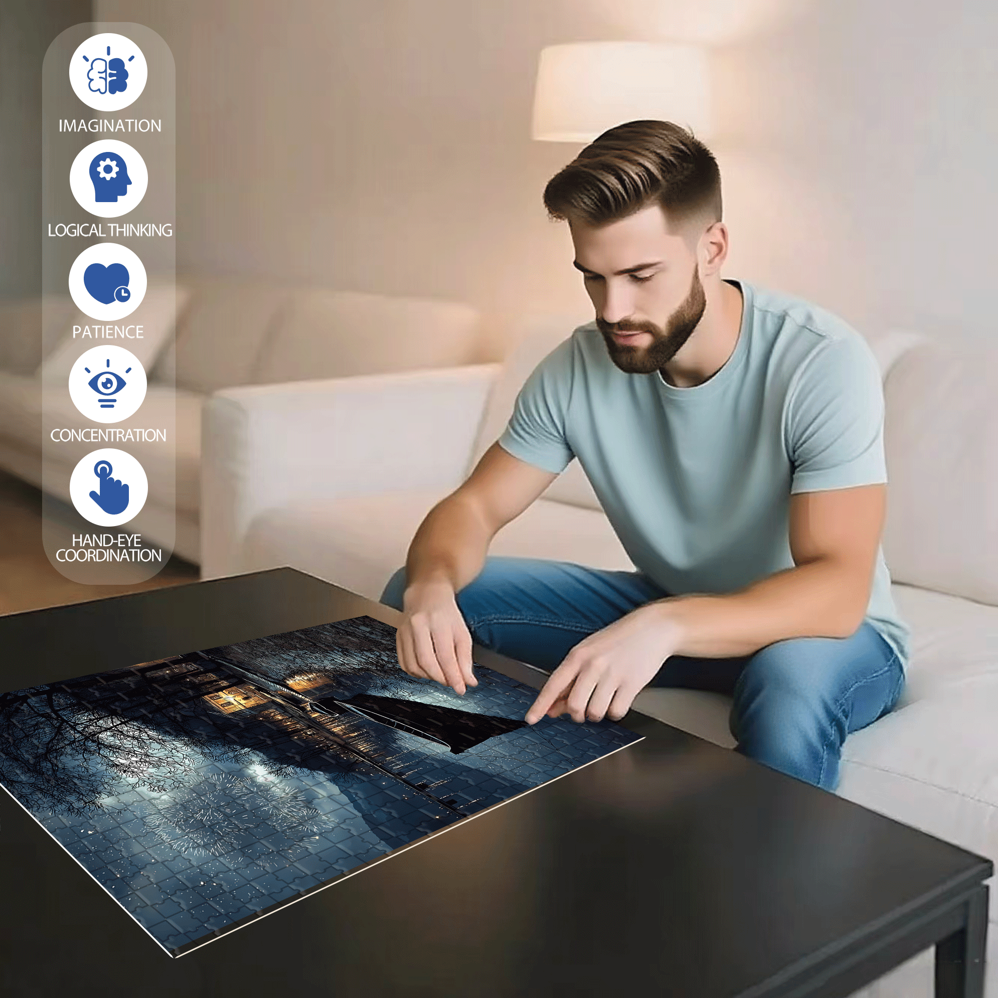 Experience The Tranquility And Profundity Of Nature 500pcs/1000pcs Jigsaw Puzzle, Scratch-Resistant, Interactive Family Game & Brain-Boosting DIY Decor, Perfect for Halloween, Christmas & New Year Gifts, Family Puzzle Game