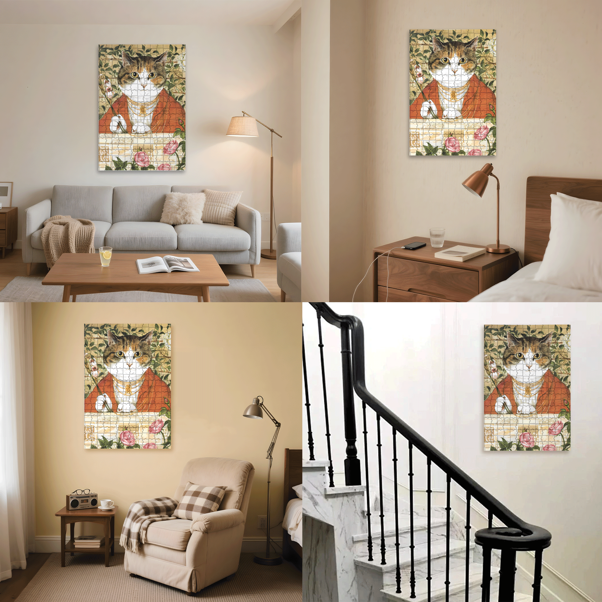 Fantastic Encounter between Cats and World Famous Paintings 10 500pcs/1000pcs Jigsaw Puzzle, Scratch-Resistant, Interactive Family Game & Brain-Boosting DIY Decor, Perfect for Halloween, Christmas & New Year Gifts, Family Puzzle Game