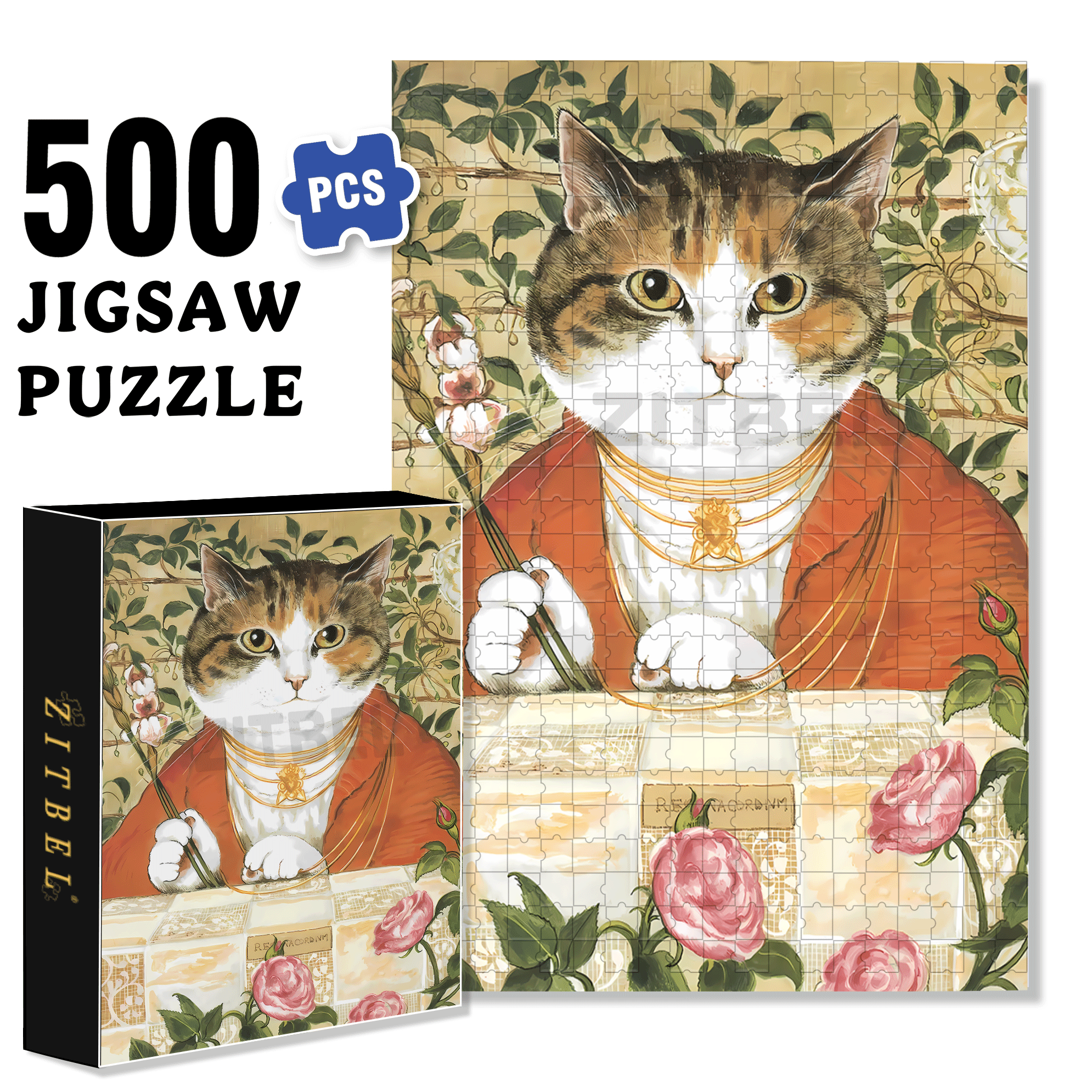 Fantastic Encounter between Cats and World Famous Paintings 10 500pcs/1000pcs Jigsaw Puzzle, Scratch-Resistant, Interactive Family Game & Brain-Boosting DIY Decor, Perfect for Halloween, Christmas & New Year Gifts, Family Puzzle Game