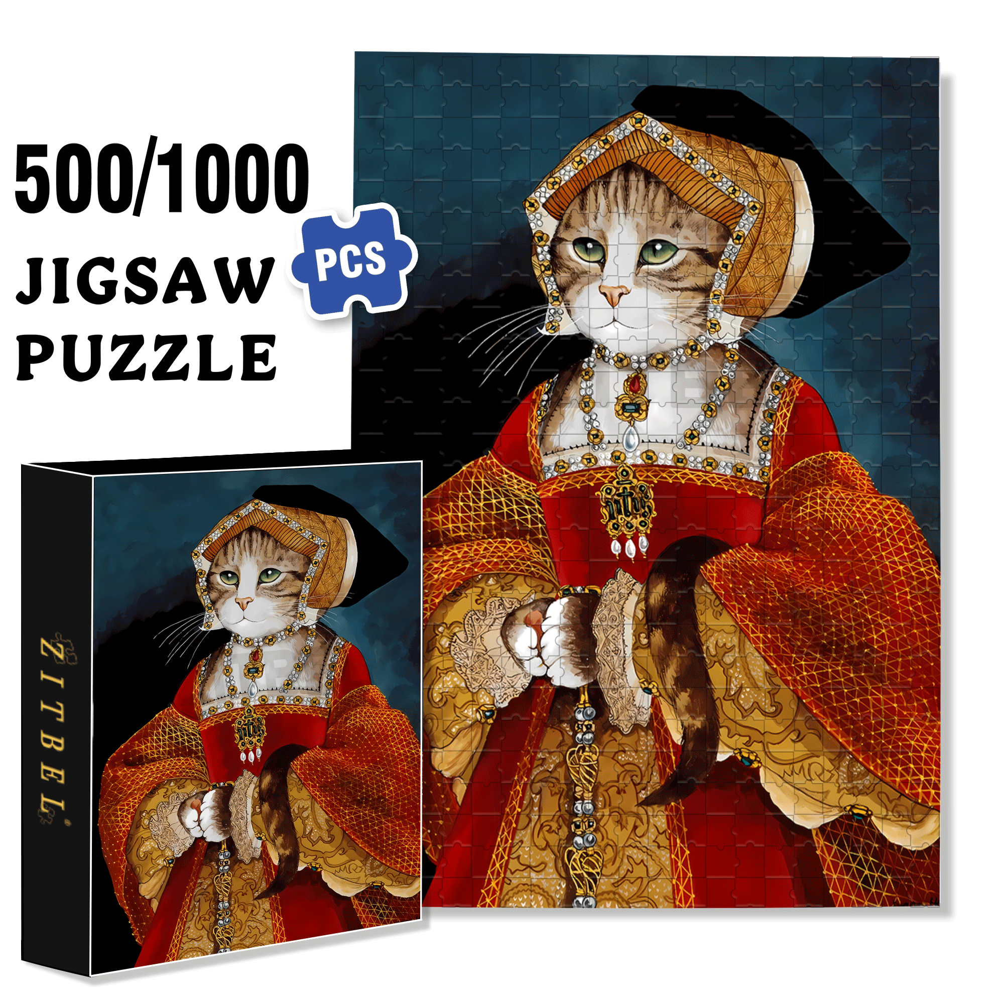 Fantastic Encounter between Cats and World Famous Paintings 11 500pcs/1000pcs Jigsaw Puzzle, Scratch-Resistant, Interactive Family Game & Brain-Boosting DIY Decor, Perfect for Halloween, Christmas & New Year Gifts, Family Puzzle Game