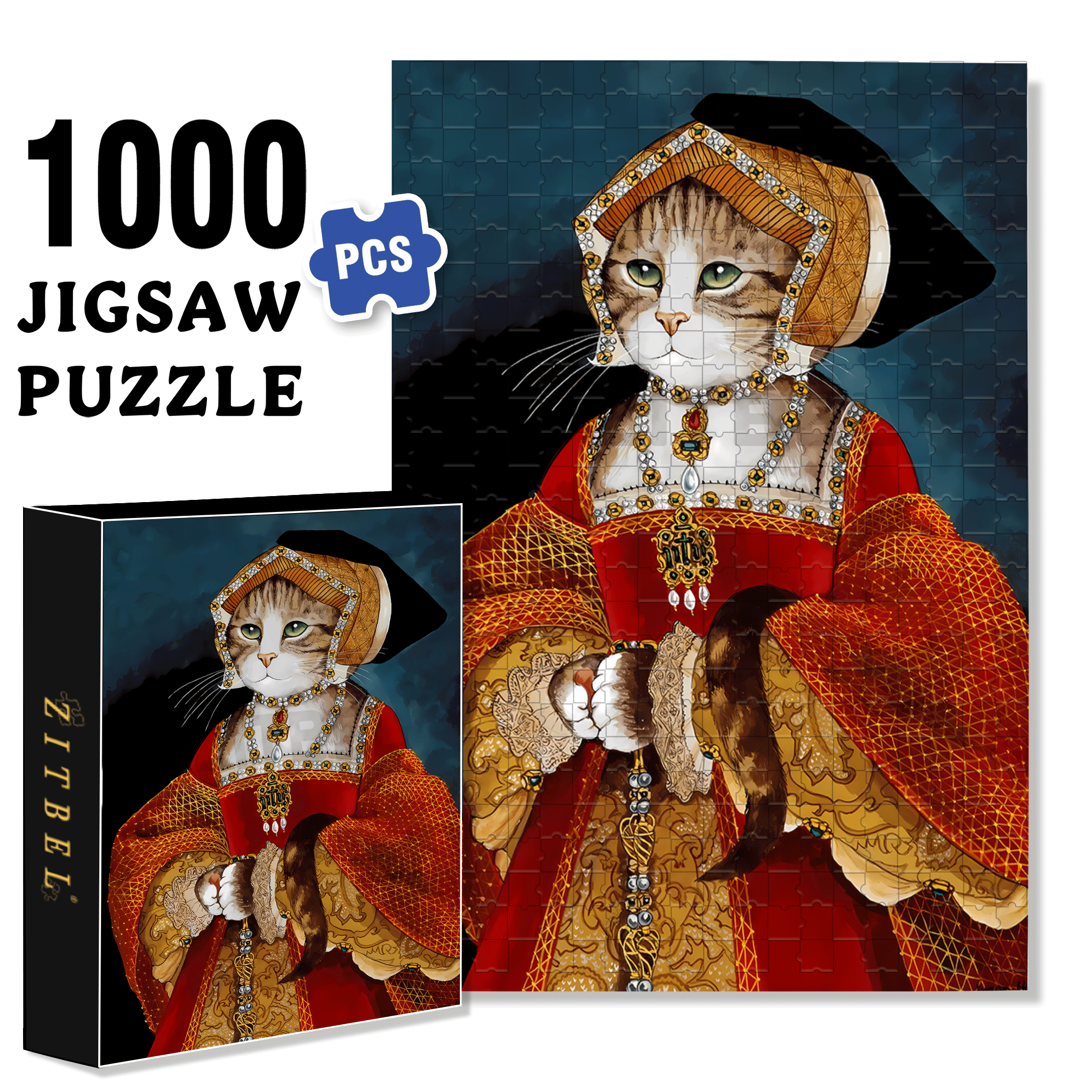 Fantastic Encounter between Cats and World Famous Paintings 11 500pcs/1000pcs Jigsaw Puzzle, Scratch-Resistant, Interactive Family Game & Brain-Boosting DIY Decor, Perfect for Halloween, Christmas & New Year Gifts, Family Puzzle Game