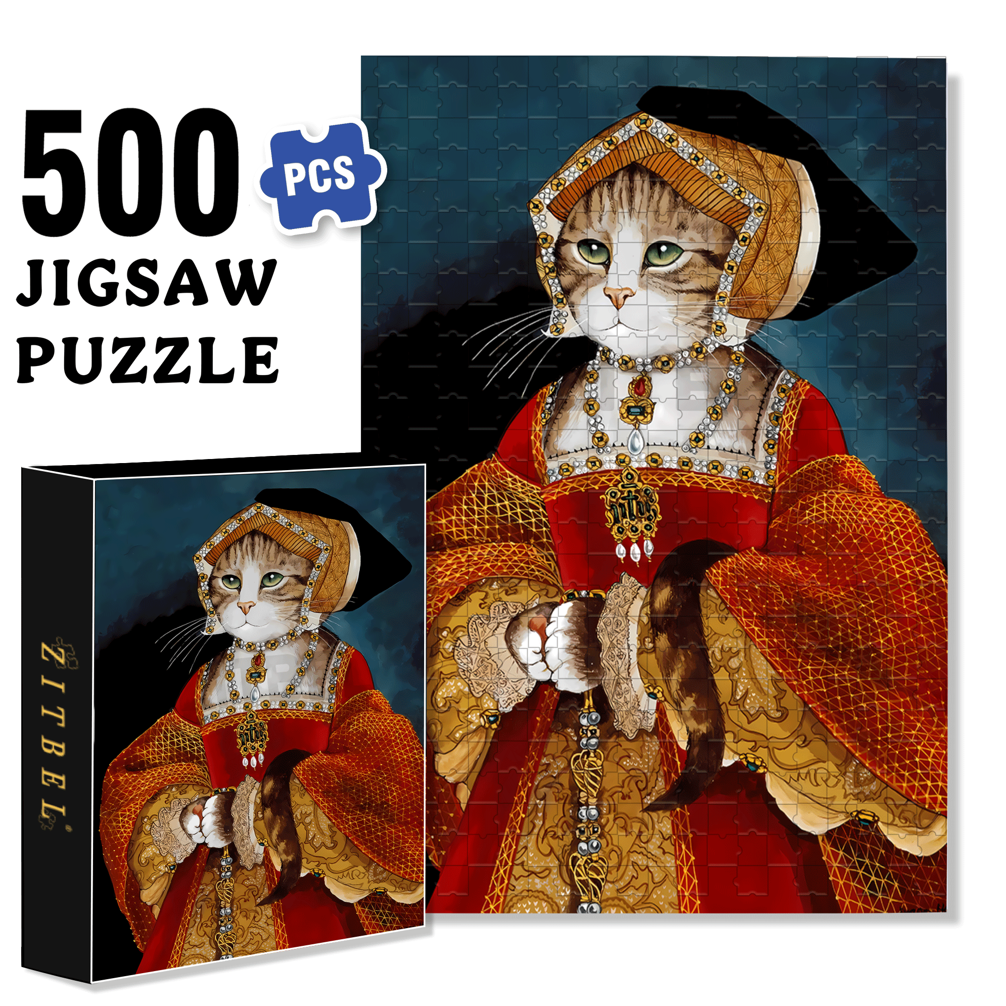 Fantastic Encounter between Cats and World Famous Paintings 11 500pcs/1000pcs Jigsaw Puzzle, Scratch-Resistant, Interactive Family Game & Brain-Boosting DIY Decor, Perfect for Halloween, Christmas & New Year Gifts, Family Puzzle Game