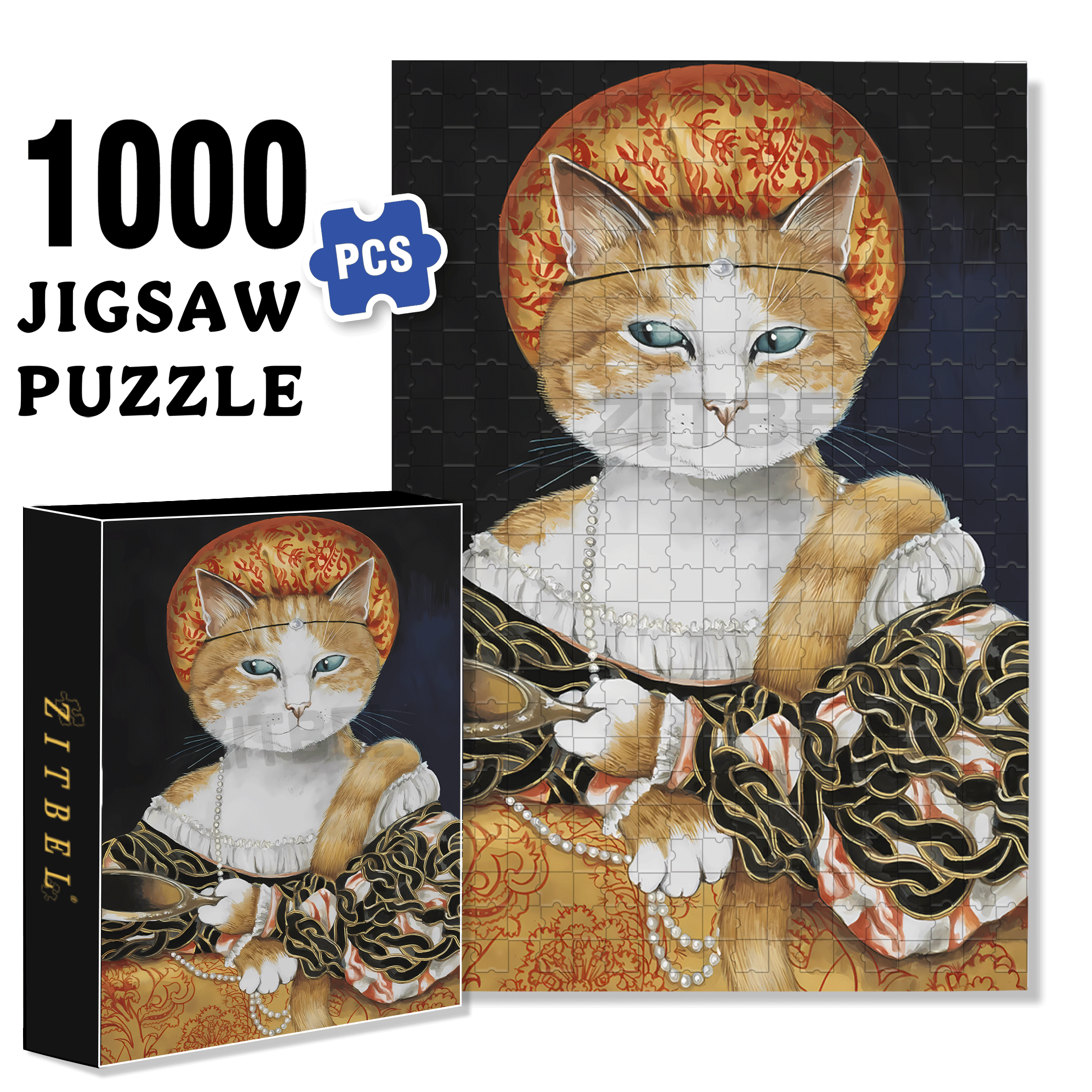 Fantastic Encounter between Cats and World Famous Paintings 12 500pcs/1000pcs Jigsaw Puzzle, Scratch-Resistant, Interactive Family Game & Brain-Boosting DIY Decor, Perfect for Halloween, Christmas & New Year Gifts, Family Puzzle Game