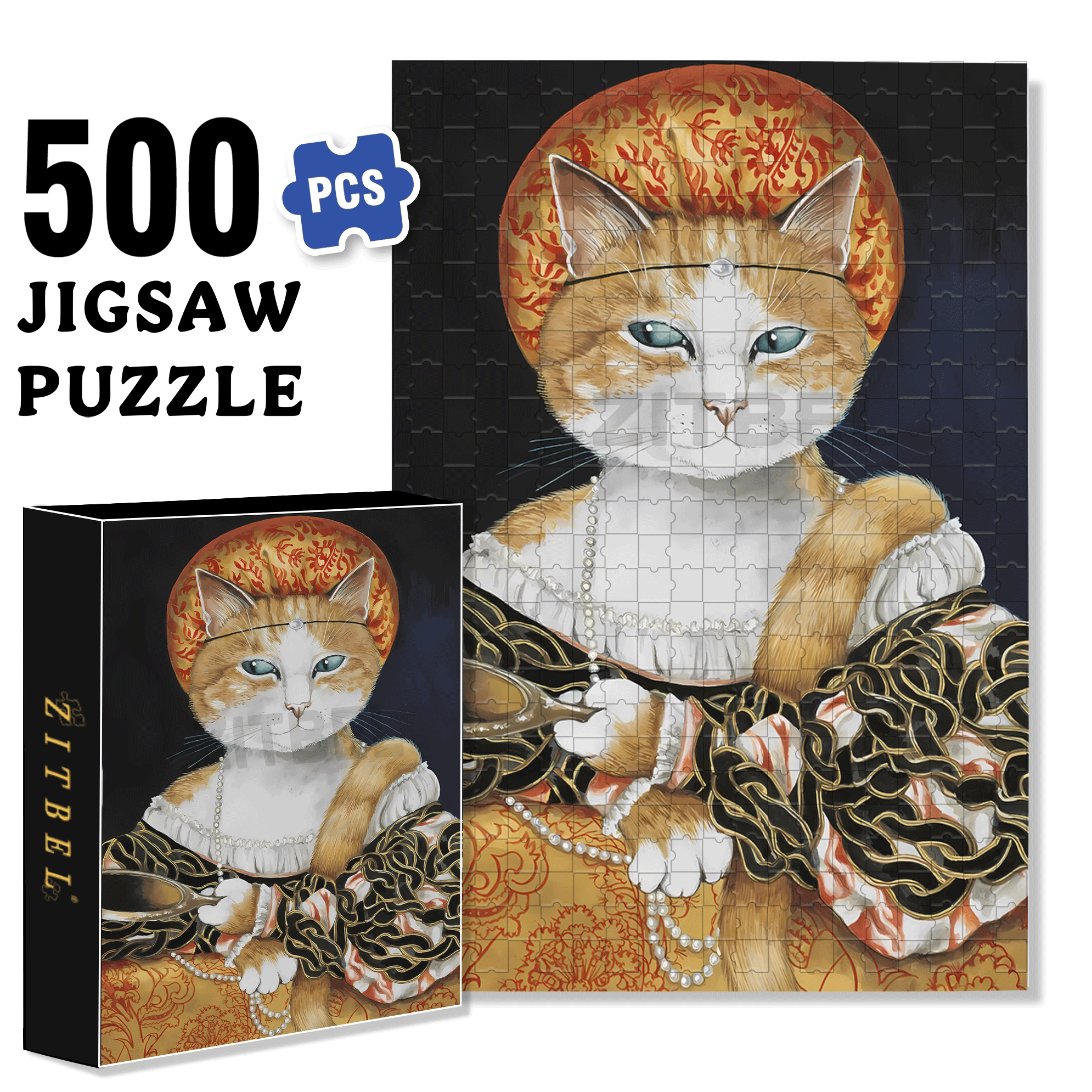 Fantastic Encounter between Cats and World Famous Paintings 12 500pcs/1000pcs Jigsaw Puzzle, Scratch-Resistant, Interactive Family Game & Brain-Boosting DIY Decor, Perfect for Halloween, Christmas & New Year Gifts, Family Puzzle Game
