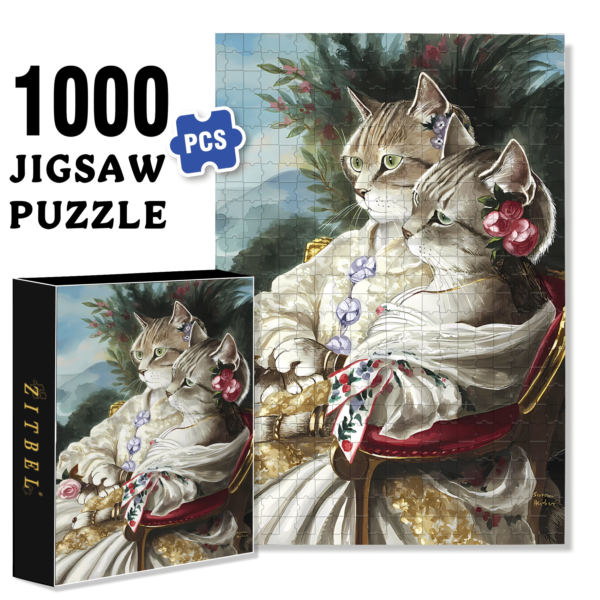 Fantastic Encounter between Cats and World Famous Paintings 13 500pcs/1000pcs Jigsaw Puzzle, Scratch-Resistant, Interactive Family Game & Brain-Boosting DIY Decor, Perfect for Halloween, Christmas & New Year Gifts, Family Puzzle Game