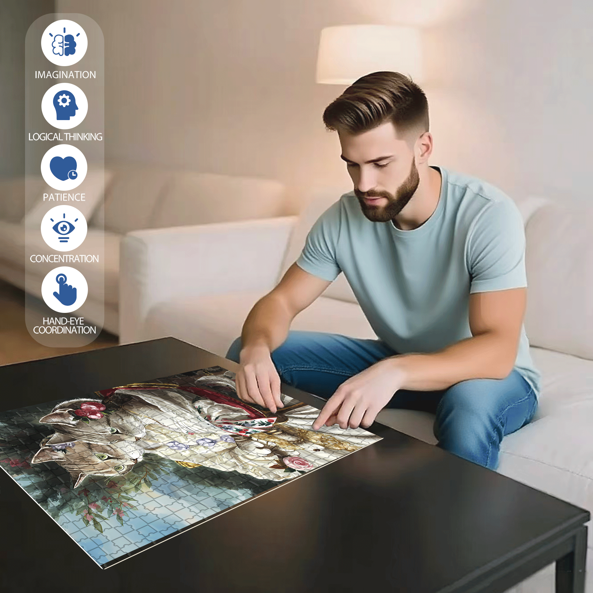 Fantastic Encounter between Cats and World Famous Paintings 13 500pcs/1000pcs Jigsaw Puzzle, Scratch-Resistant, Interactive Family Game & Brain-Boosting DIY Decor, Perfect for Halloween, Christmas & New Year Gifts, Family Puzzle Game