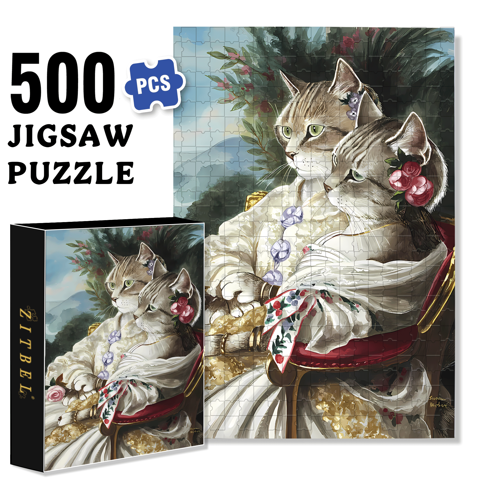 Fantastic Encounter between Cats and World Famous Paintings 13 500pcs/1000pcs Jigsaw Puzzle, Scratch-Resistant, Interactive Family Game & Brain-Boosting DIY Decor, Perfect for Halloween, Christmas & New Year Gifts, Family Puzzle Game