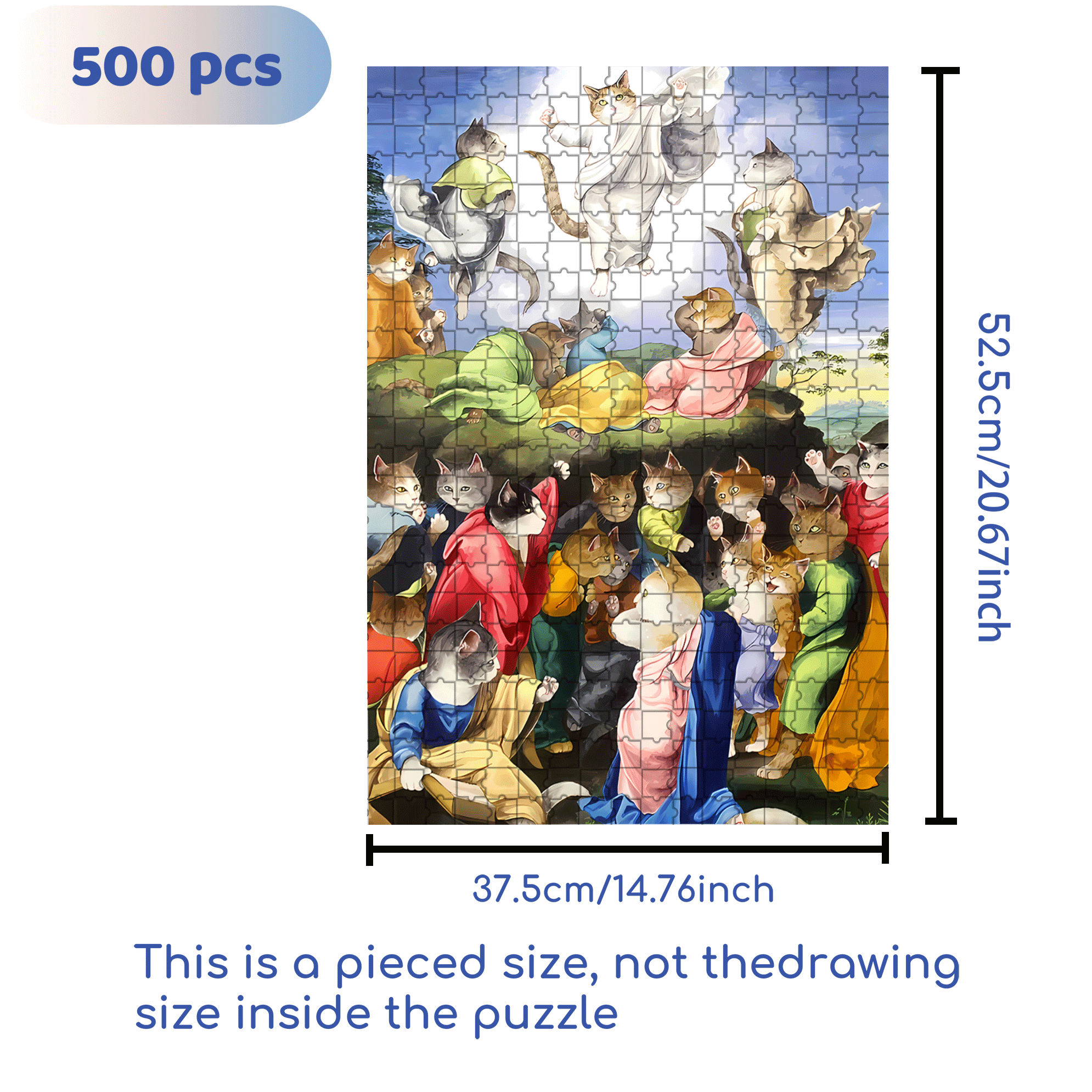 Fantastic Encounter between Cats and World Famous Paintings 14 500pcs/1000pcs Jigsaw Puzzle, Scratch-Resistant, Interactive Family Game & Brain-Boosting DIY Decor, Perfect for Halloween, Christmas & New Year Gifts, Family Puzzle Game