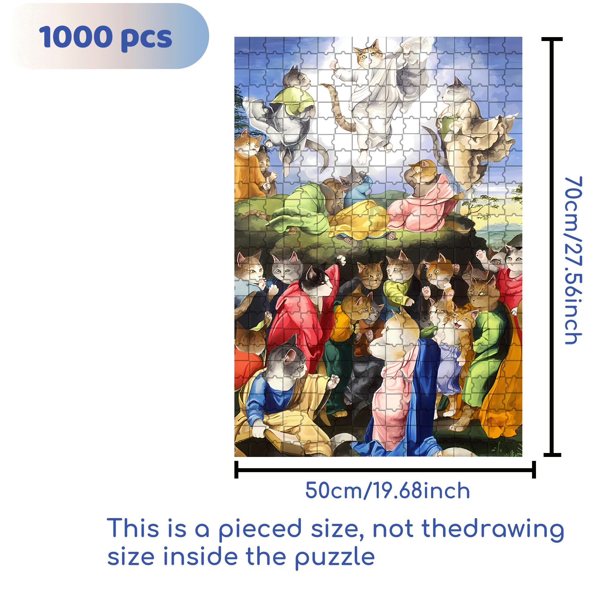 Fantastic Encounter between Cats and World Famous Paintings 14 500pcs/1000pcs Jigsaw Puzzle, Scratch-Resistant, Interactive Family Game & Brain-Boosting DIY Decor, Perfect for Halloween, Christmas & New Year Gifts, Family Puzzle Game