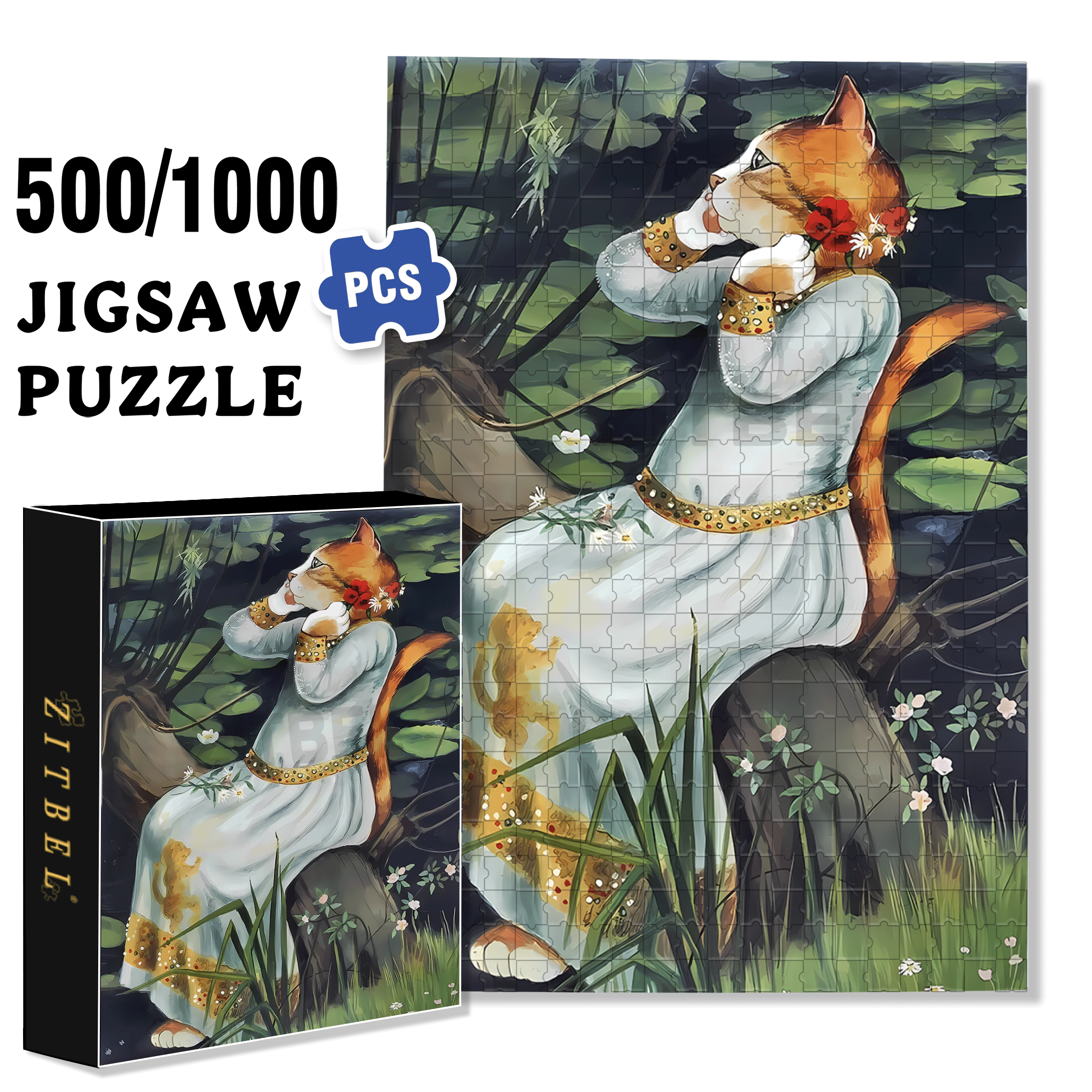 Fantastic Encounter between Cats and World Famous Paintings 15 500pcs/1000pcs Jigsaw Puzzle, Scratch-Resistant, Interactive Family Game & Brain-Boosting DIY Decor, Perfect for Halloween, Christmas & New Year Gifts, Family Puzzle Game