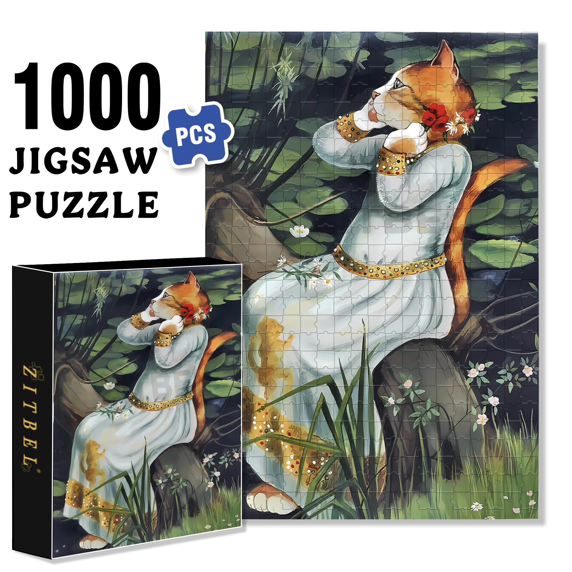 Fantastic Encounter between Cats and World Famous Paintings 15 500pcs/1000pcs Jigsaw Puzzle, Scratch-Resistant, Interactive Family Game & Brain-Boosting DIY Decor, Perfect for Halloween, Christmas & New Year Gifts, Family Puzzle Game