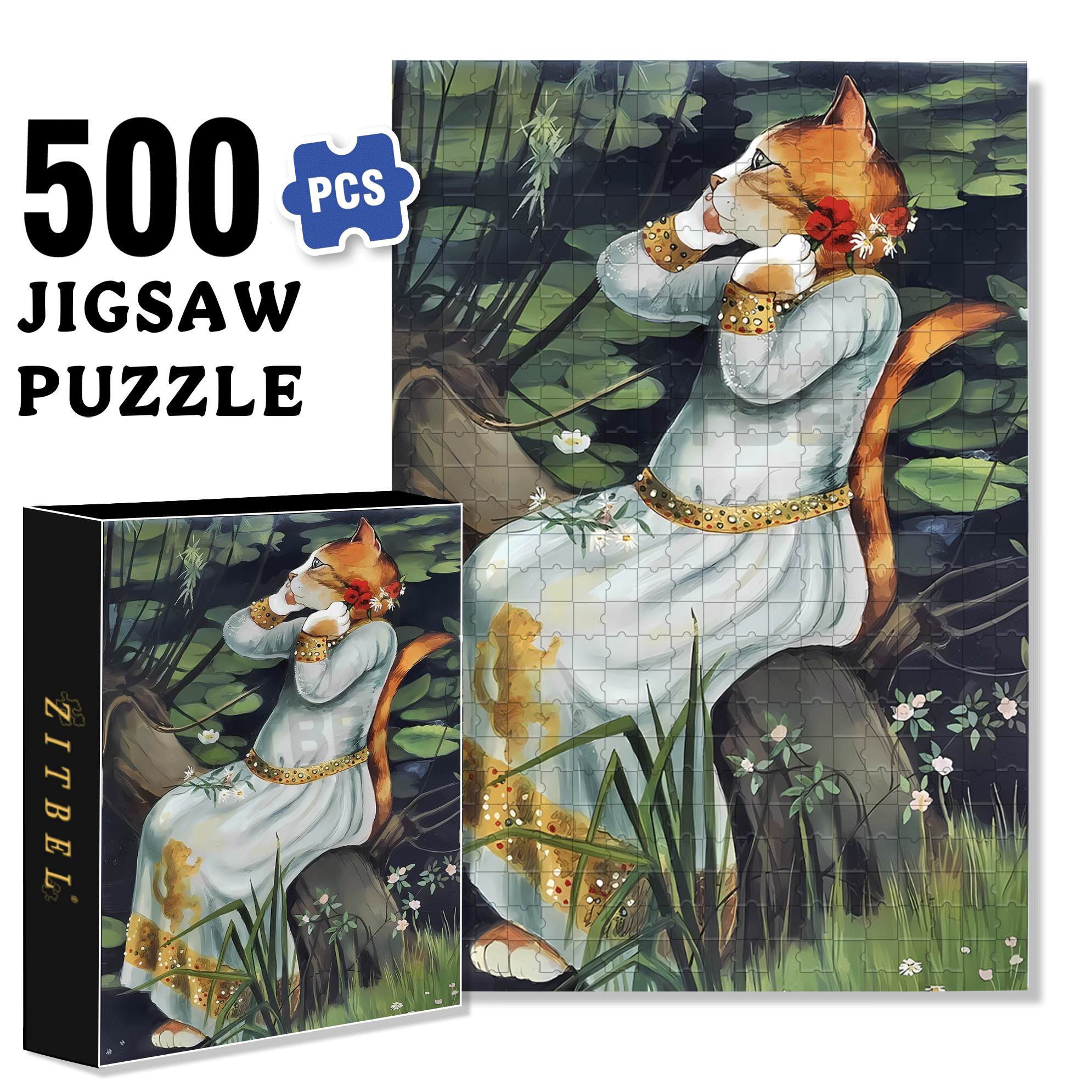 Fantastic Encounter between Cats and World Famous Paintings 15 500pcs/1000pcs Jigsaw Puzzle, Scratch-Resistant, Interactive Family Game & Brain-Boosting DIY Decor, Perfect for Halloween, Christmas & New Year Gifts, Family Puzzle Game