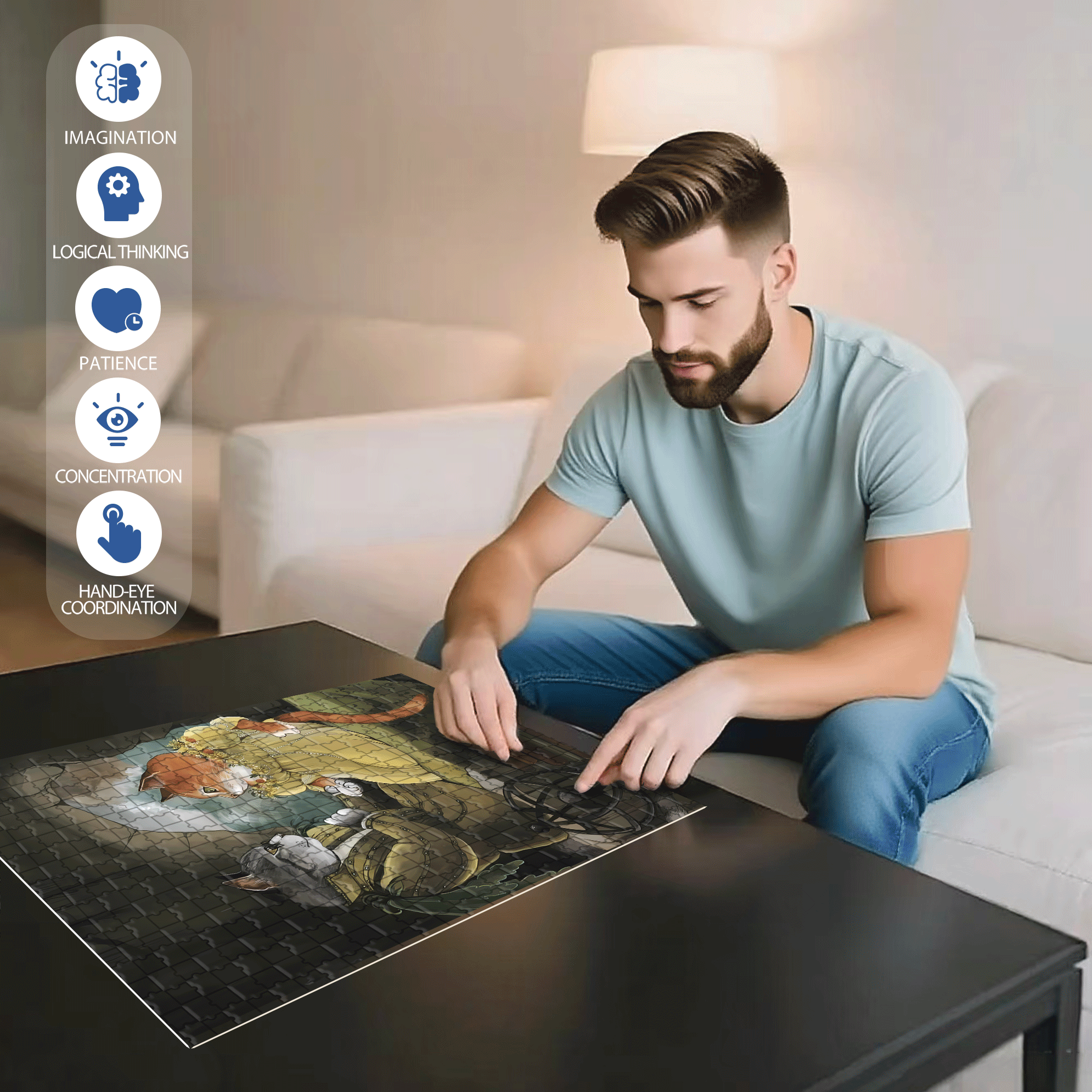 Fantastic Encounter between Cats and World Famous Paintings 16 500pcs/1000pcs Jigsaw Puzzle, Scratch-Resistant, Interactive Family Game & Brain-Boosting DIY Decor, Perfect for Halloween, Christmas & New Year Gifts, Family Puzzle Game