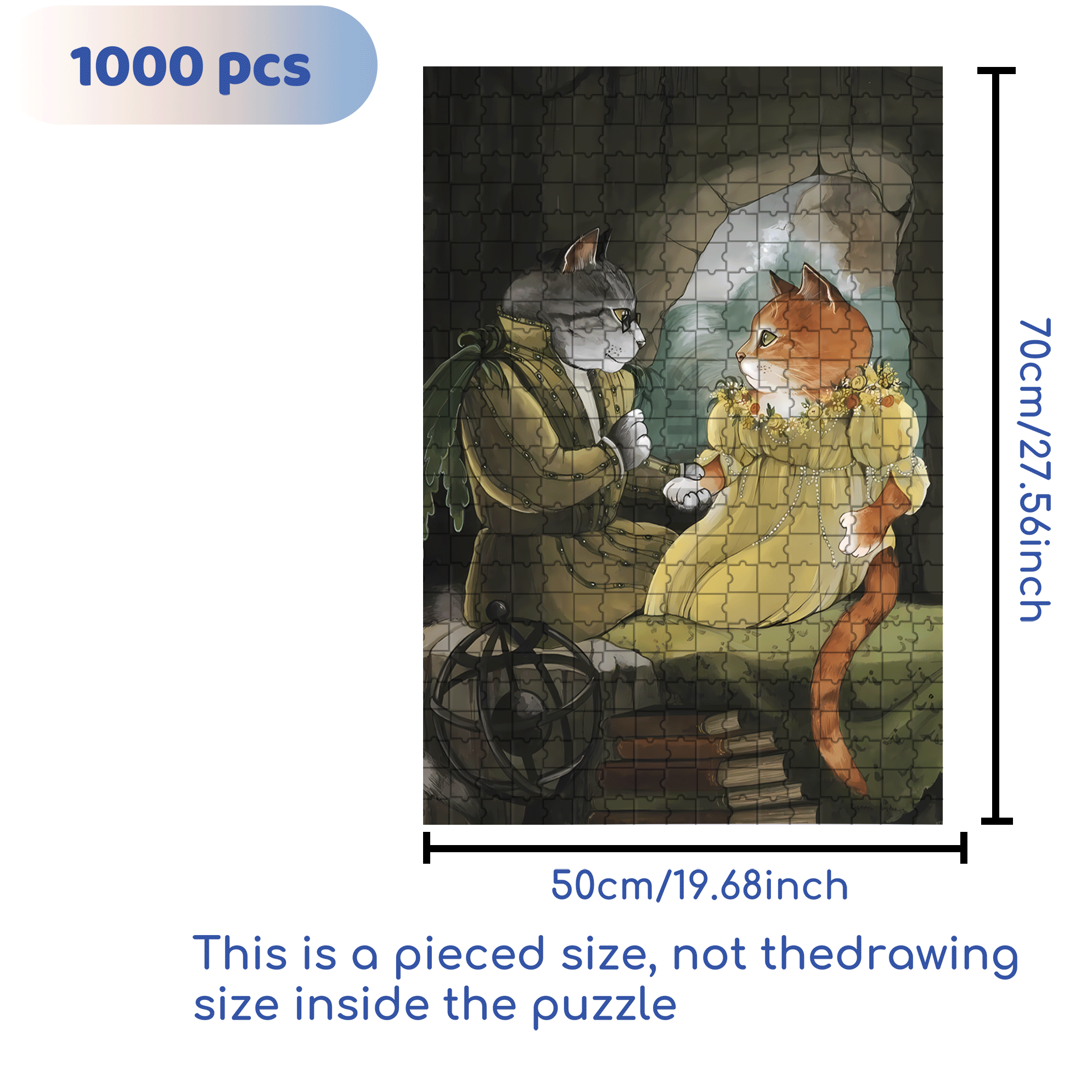 Fantastic Encounter between Cats and World Famous Paintings 16 500pcs/1000pcs Jigsaw Puzzle, Scratch-Resistant, Interactive Family Game & Brain-Boosting DIY Decor, Perfect for Halloween, Christmas & New Year Gifts, Family Puzzle Game