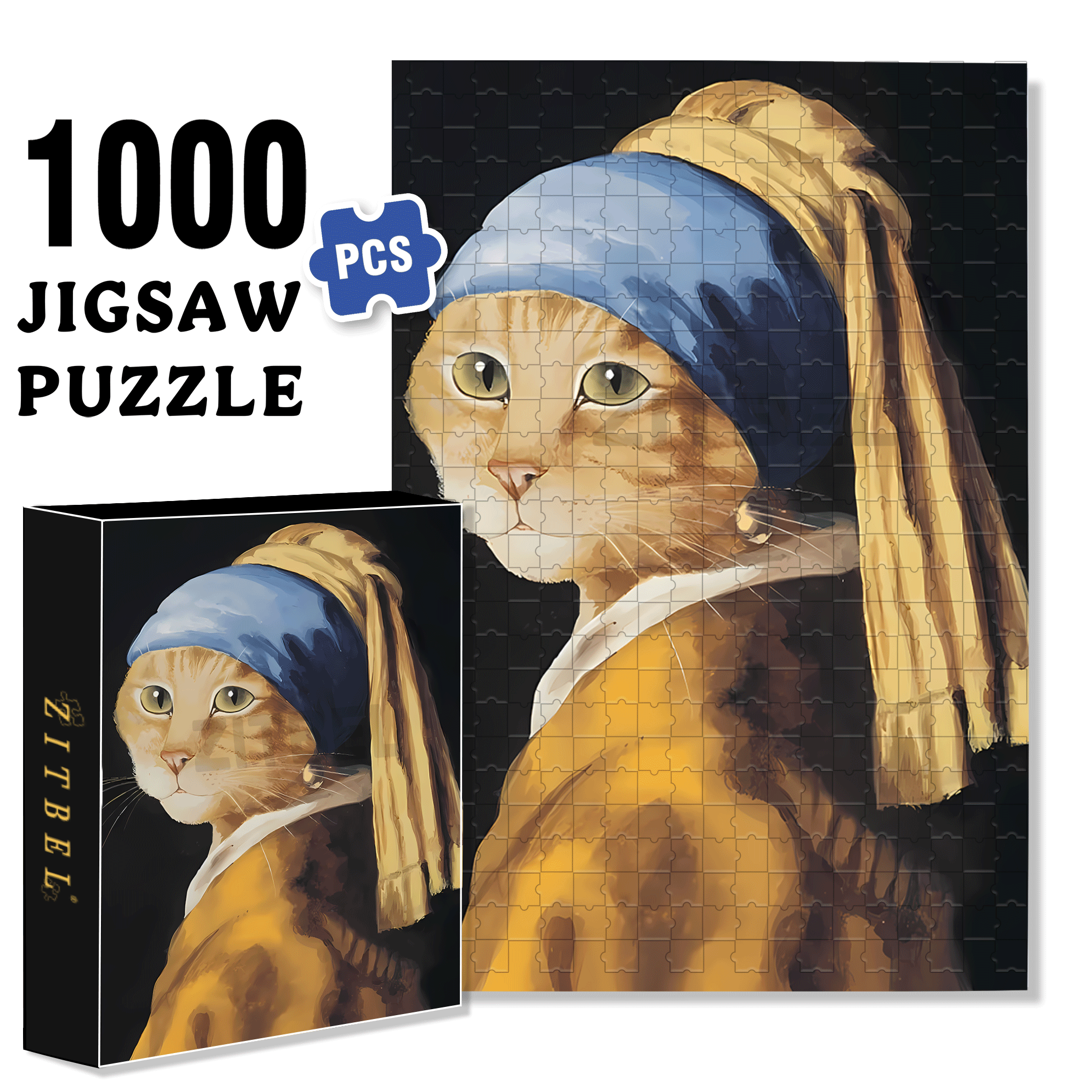 Fantastic Encounter between Cats and World Famous Paintings 17 500pcs/1000pcs Jigsaw Puzzle, Scratch-Resistant, Interactive Family Game & Brain-Boosting DIY Decor, Perfect for Halloween, Christmas & New Year Gifts, Family Puzzle Game