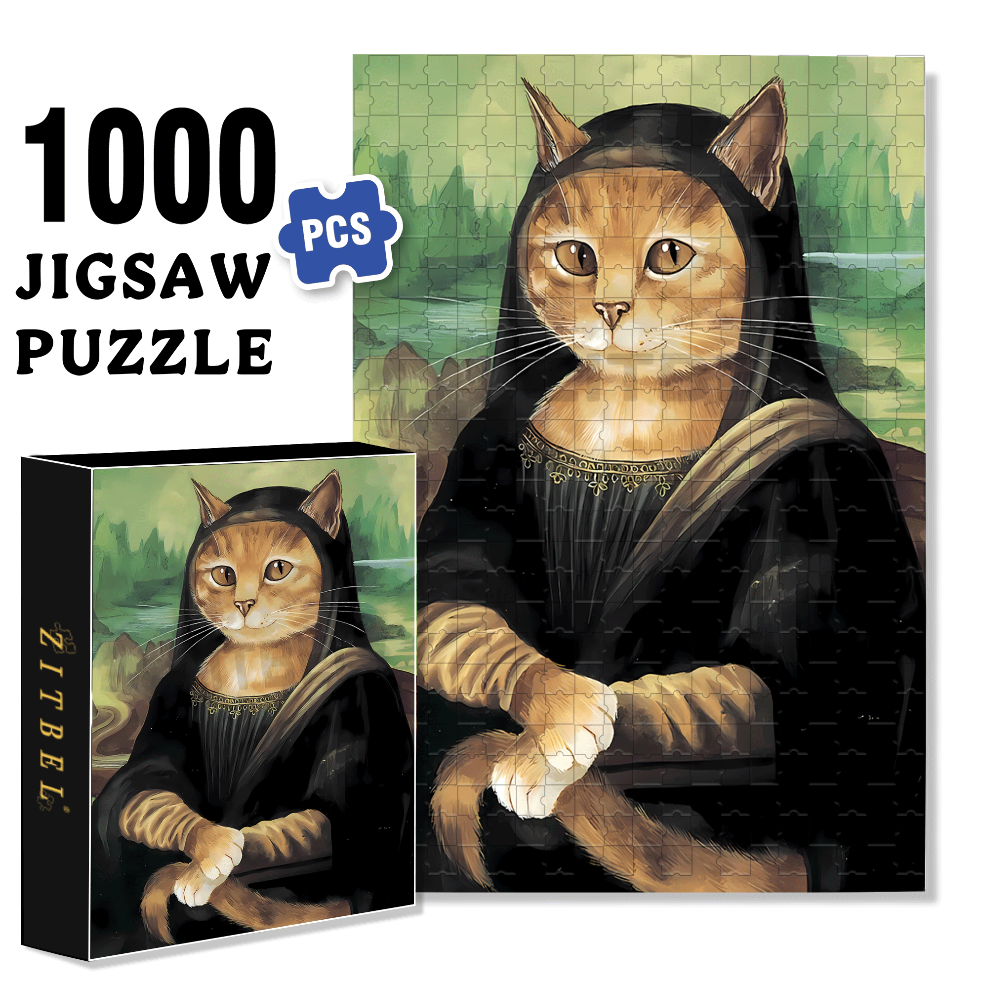 Fantastic Encounter between Cats and World Famous Paintings 18 500pcs/1000pcs Jigsaw Puzzle, Scratch-Resistant, Interactive Family Game & Brain-Boosting DIY Decor, Perfect for Halloween, Christmas & New Year Gifts, Family Puzzle Game