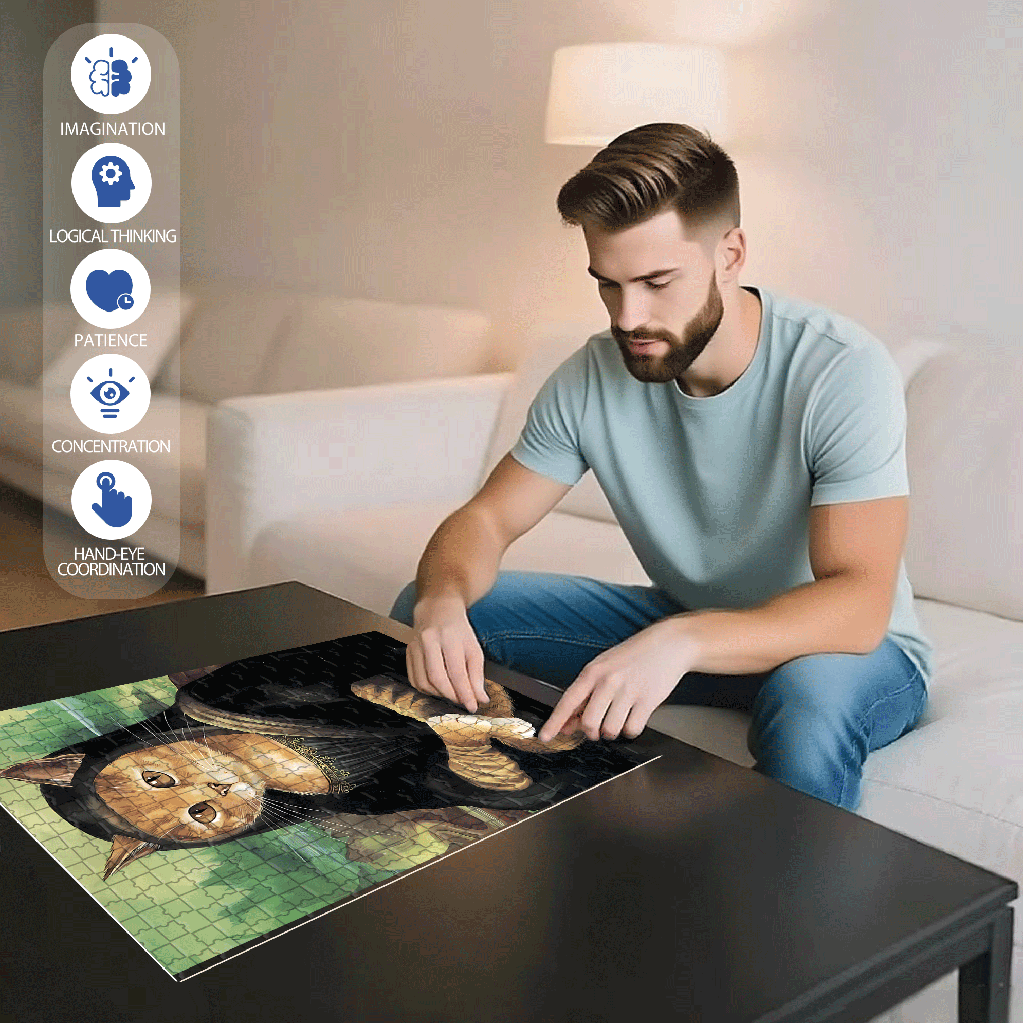 Fantastic Encounter between Cats and World Famous Paintings 18 500pcs/1000pcs Jigsaw Puzzle, Scratch-Resistant, Interactive Family Game & Brain-Boosting DIY Decor, Perfect for Halloween, Christmas & New Year Gifts, Family Puzzle Game
