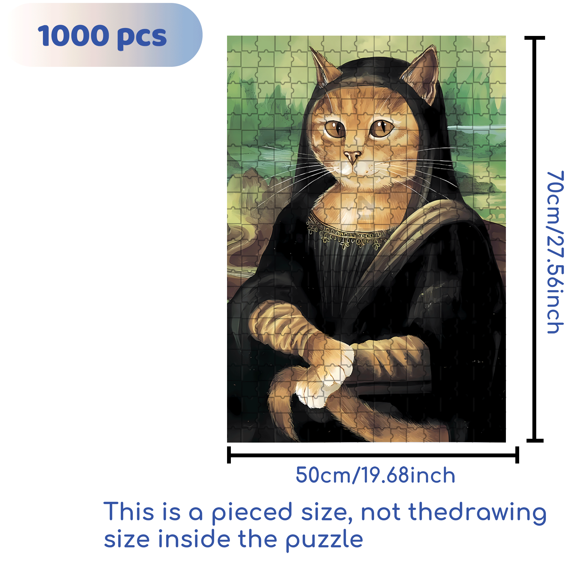 Fantastic Encounter between Cats and World Famous Paintings 18 500pcs/1000pcs Jigsaw Puzzle, Scratch-Resistant, Interactive Family Game & Brain-Boosting DIY Decor, Perfect for Halloween, Christmas & New Year Gifts, Family Puzzle Game