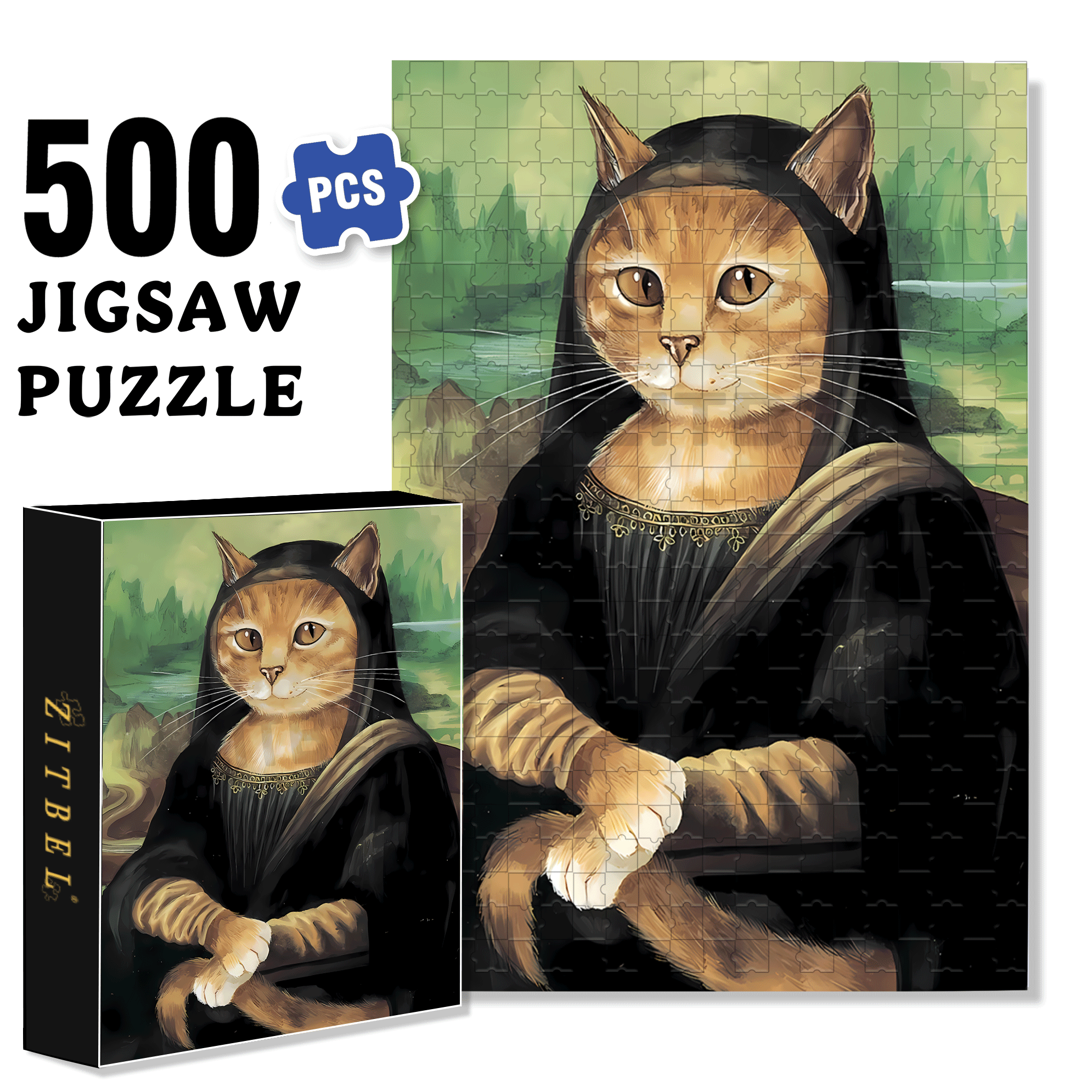 Fantastic Encounter between Cats and World Famous Paintings 18 500pcs/1000pcs Jigsaw Puzzle, Scratch-Resistant, Interactive Family Game & Brain-Boosting DIY Decor, Perfect for Halloween, Christmas & New Year Gifts, Family Puzzle Game