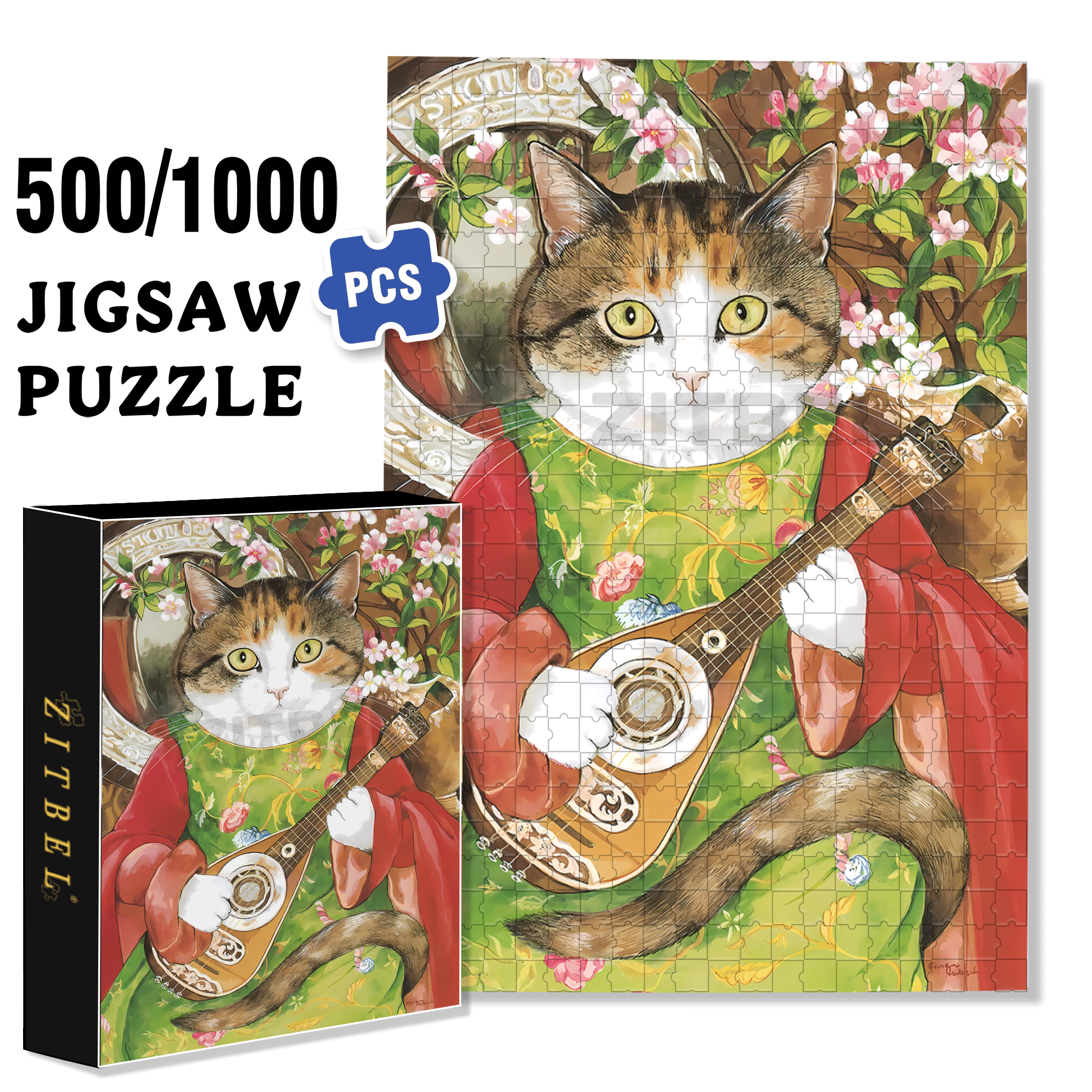 Fantastic Encounter between Cats and World Famous Paintings 2 500pcs/1000pcs Jigsaw Puzzle, Scratch-Resistant, Interactive Family Game & Brain-Boosting DIY Decor, Perfect for Halloween, Christmas & New Year Gifts, Family Puzzle Game