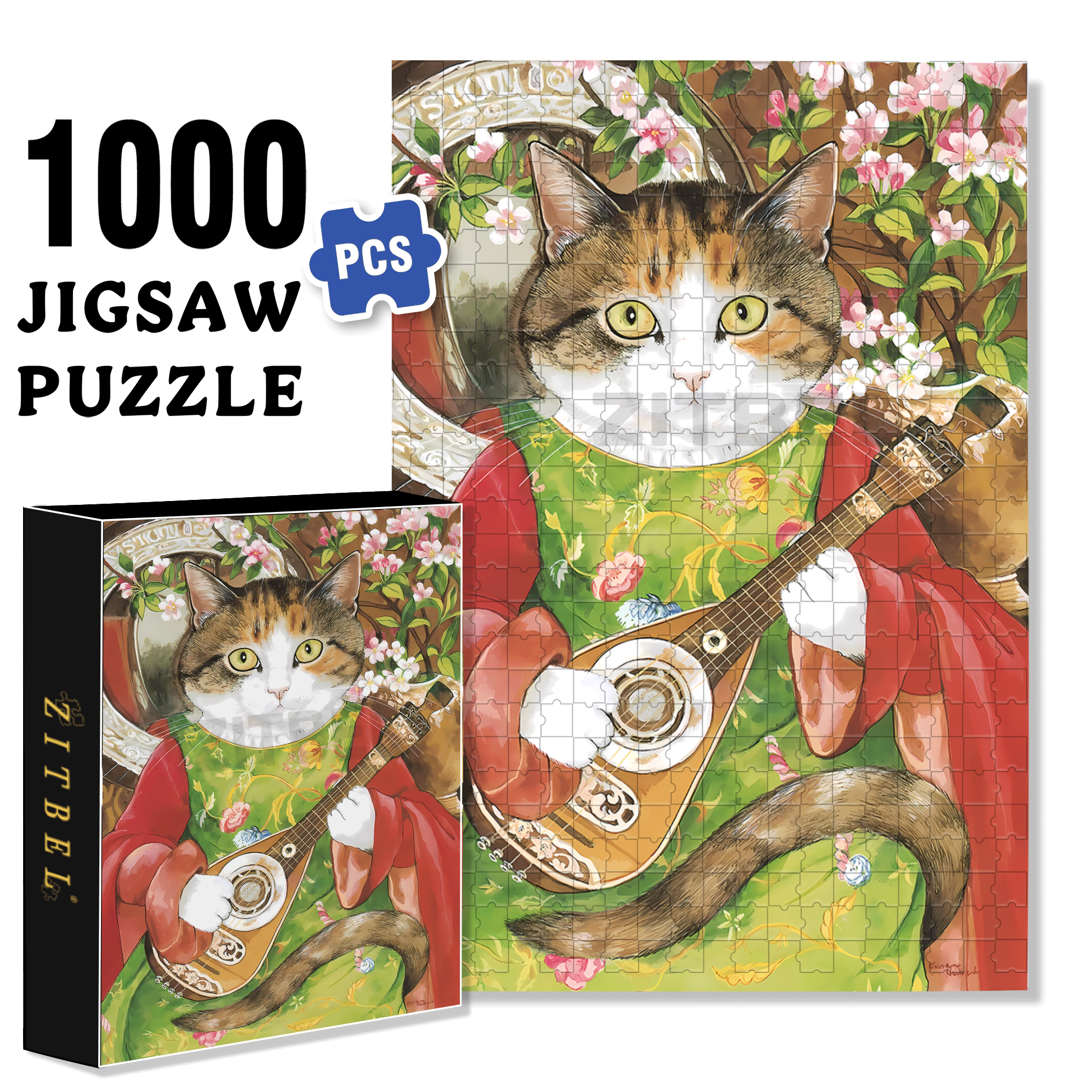 Fantastic Encounter between Cats and World Famous Paintings 2 500pcs/1000pcs Jigsaw Puzzle, Scratch-Resistant, Interactive Family Game & Brain-Boosting DIY Decor, Perfect for Halloween, Christmas & New Year Gifts, Family Puzzle Game