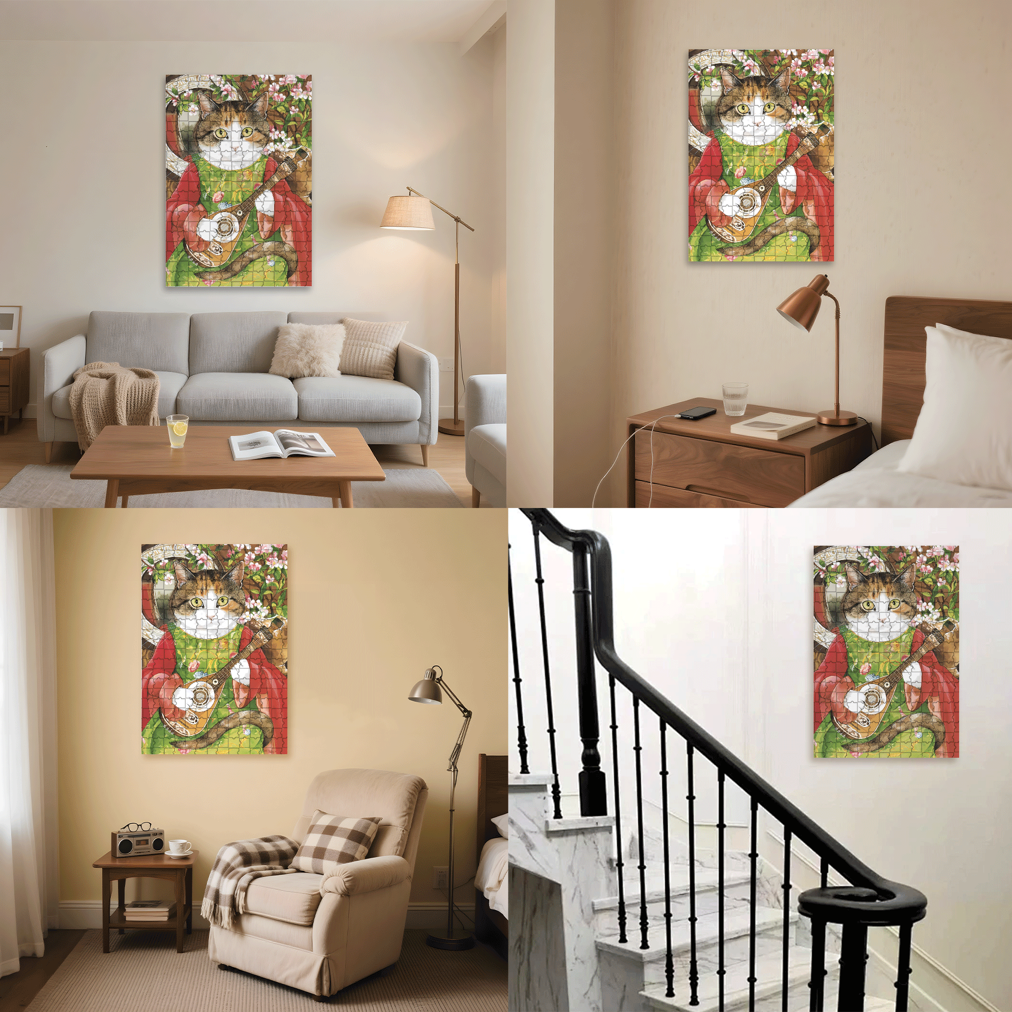 Fantastic Encounter between Cats and World Famous Paintings 2 500pcs/1000pcs Jigsaw Puzzle, Scratch-Resistant, Interactive Family Game & Brain-Boosting DIY Decor, Perfect for Halloween, Christmas & New Year Gifts, Family Puzzle Game