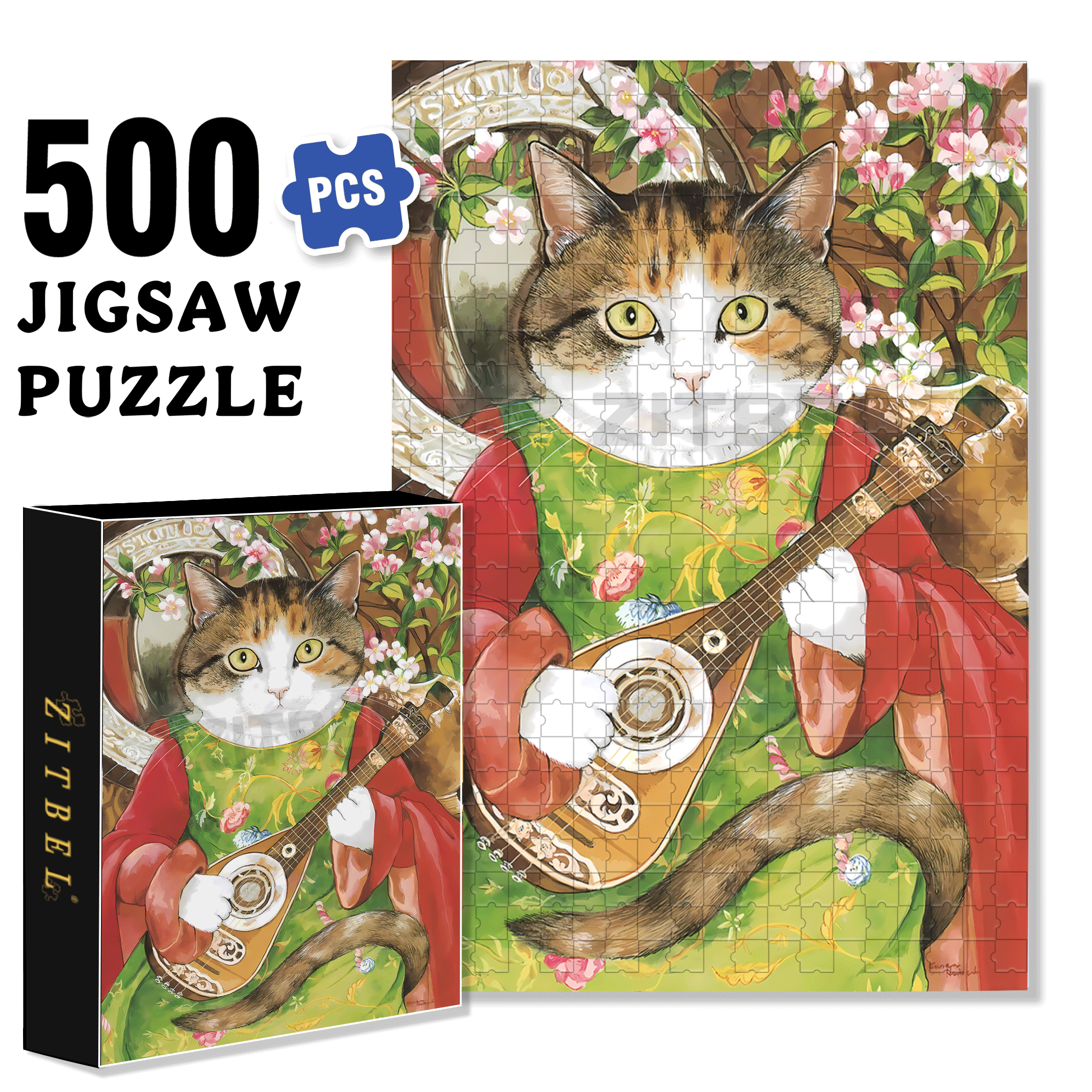 Fantastic Encounter between Cats and World Famous Paintings 2 500pcs/1000pcs Jigsaw Puzzle, Scratch-Resistant, Interactive Family Game & Brain-Boosting DIY Decor, Perfect for Halloween, Christmas & New Year Gifts, Family Puzzle Game