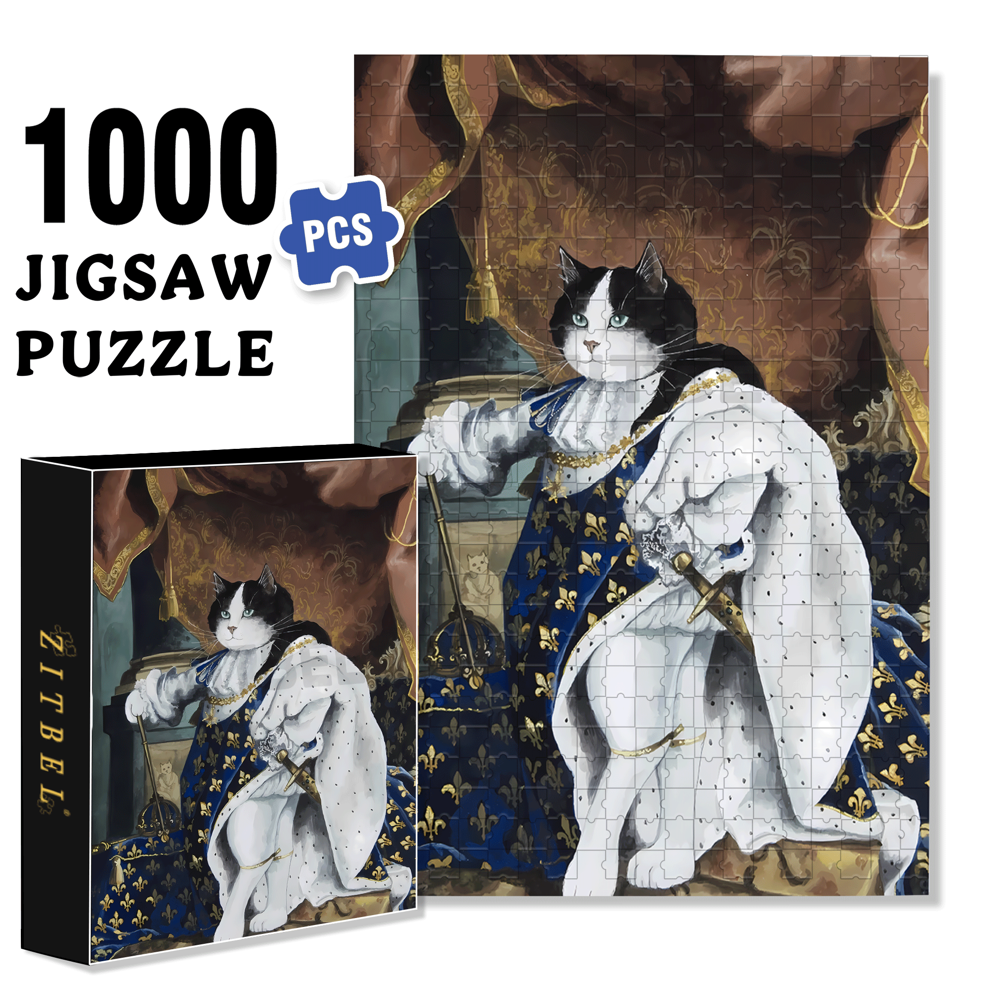 Fantastic Encounter between Cats and World Famous Paintings 3 500pcs/1000pcs Jigsaw Puzzle, Scratch-Resistant, Interactive Family Game & Brain-Boosting DIY Decor, Perfect for Halloween, Christmas & New Year Gifts, Family Puzzle Game