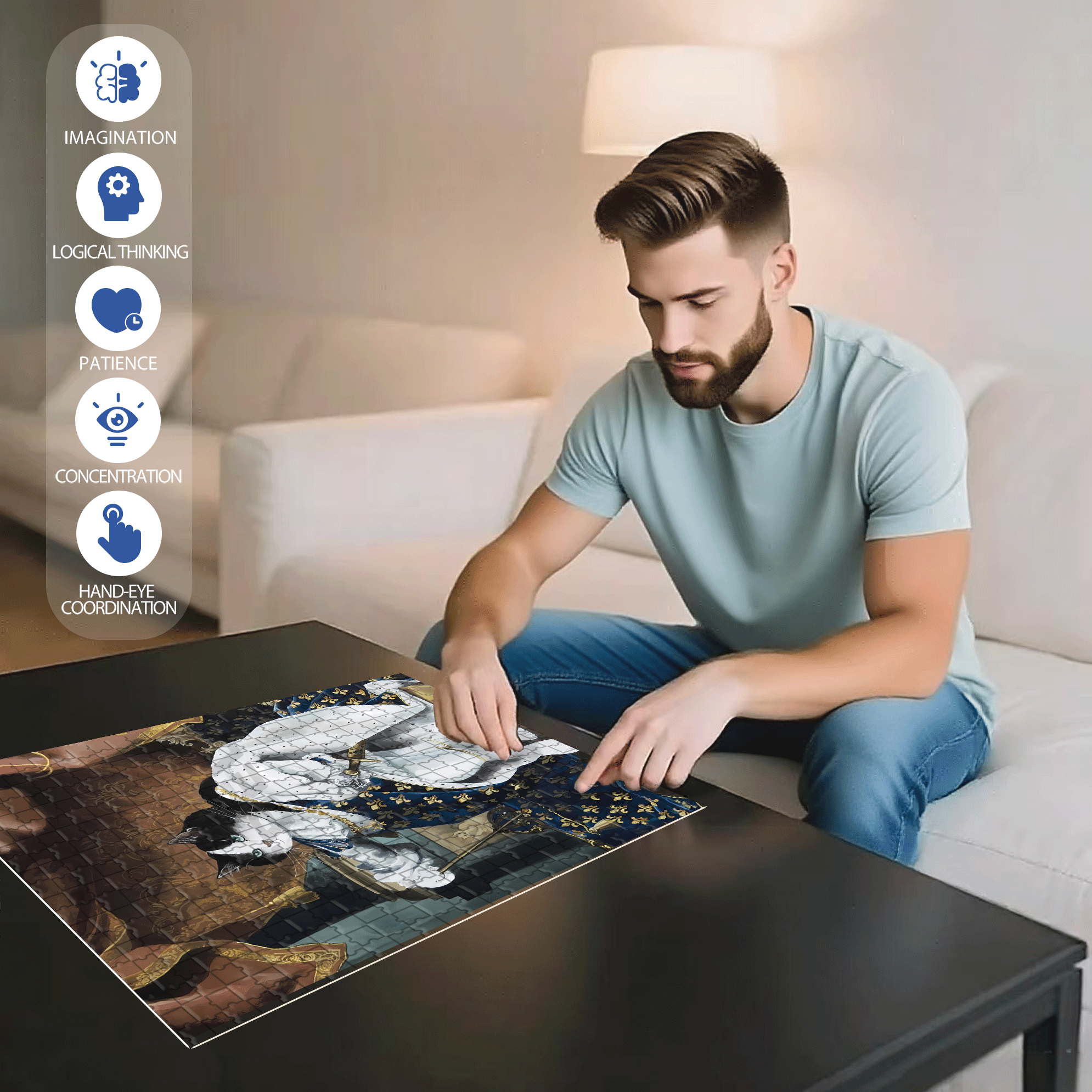 Fantastic Encounter between Cats and World Famous Paintings 3 500pcs/1000pcs Jigsaw Puzzle, Scratch-Resistant, Interactive Family Game & Brain-Boosting DIY Decor, Perfect for Halloween, Christmas & New Year Gifts, Family Puzzle Game