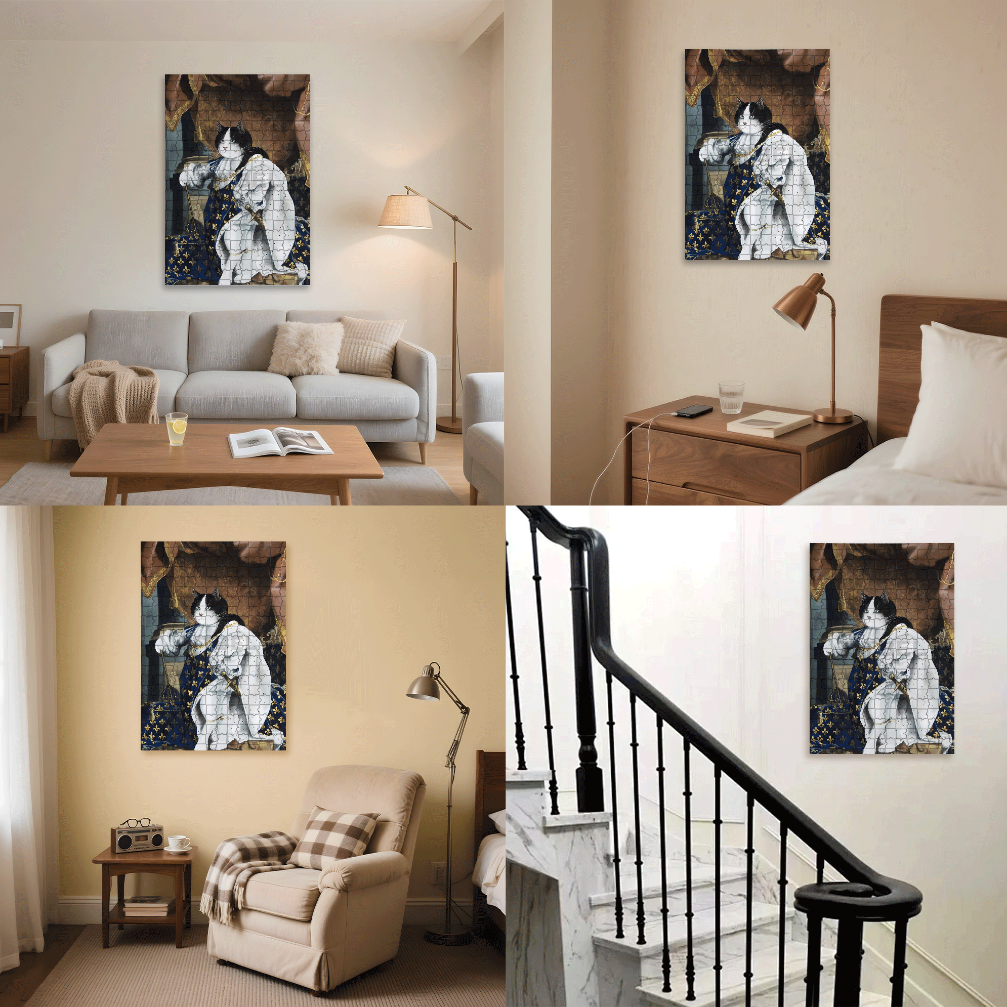 Fantastic Encounter between Cats and World Famous Paintings 3 500pcs/1000pcs Jigsaw Puzzle, Scratch-Resistant, Interactive Family Game & Brain-Boosting DIY Decor, Perfect for Halloween, Christmas & New Year Gifts, Family Puzzle Game