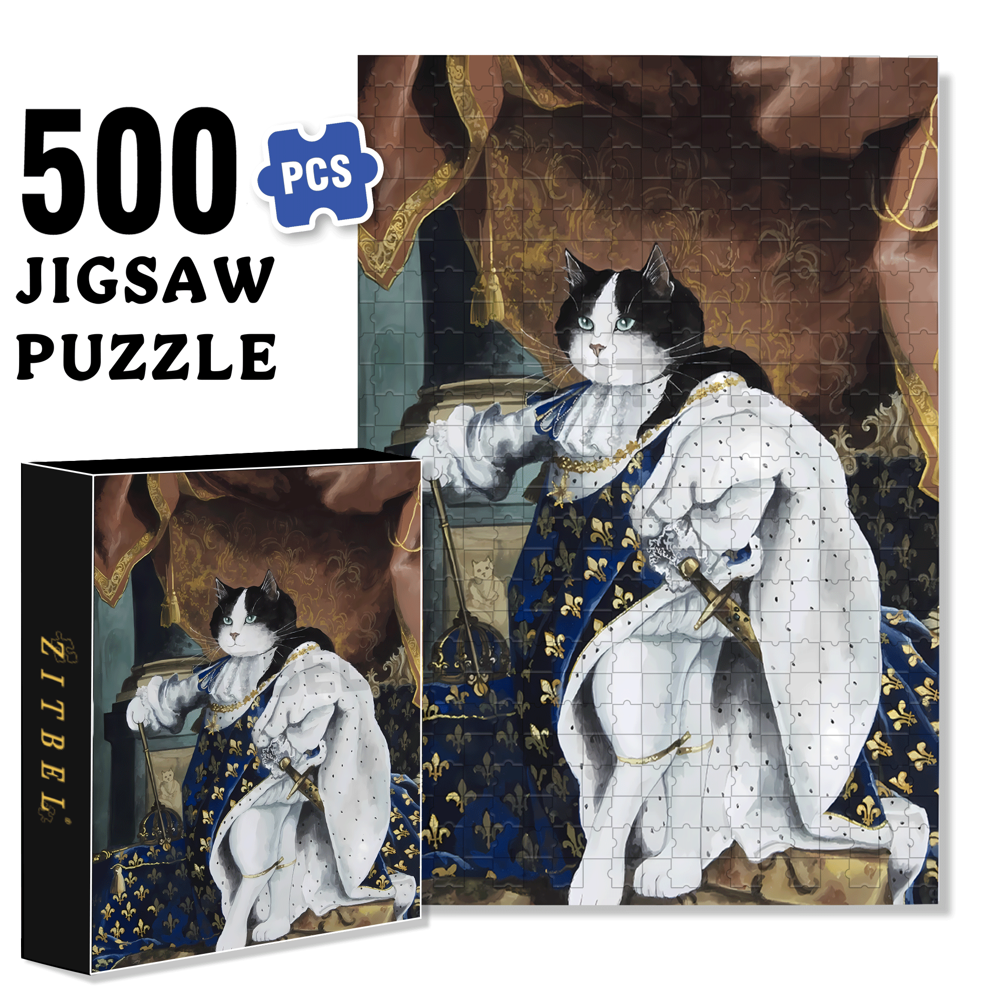 Fantastic Encounter between Cats and World Famous Paintings 3 500pcs/1000pcs Jigsaw Puzzle, Scratch-Resistant, Interactive Family Game & Brain-Boosting DIY Decor, Perfect for Halloween, Christmas & New Year Gifts, Family Puzzle Game