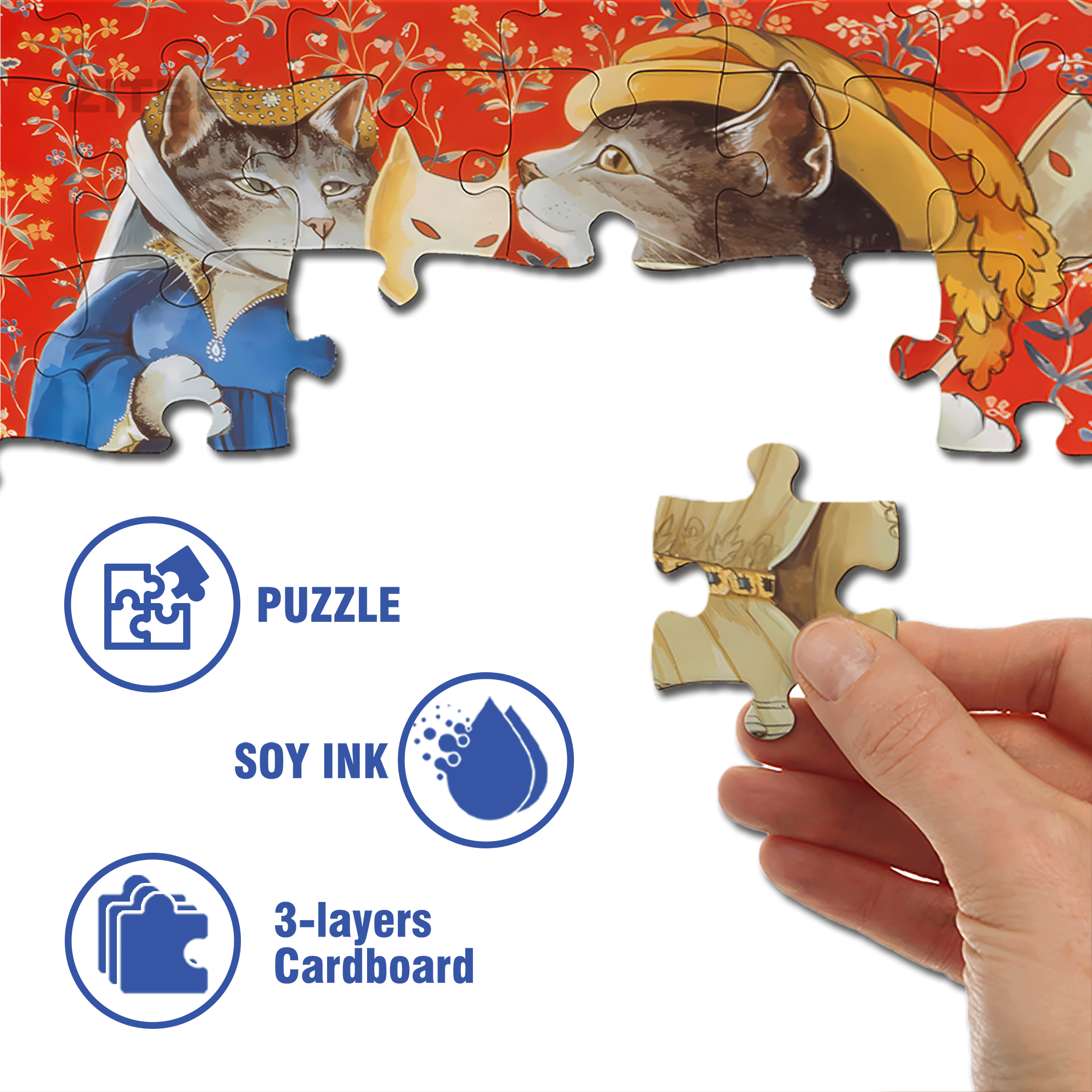 Fantastic Encounter between Cats and World Famous Paintings 4 500pcs/1000pcs Jigsaw Puzzle, Scratch-Resistant, Interactive Family Game & Brain-Boosting DIY Decor, Perfect for Halloween, Christmas & New Year Gifts, Family Puzzle Game