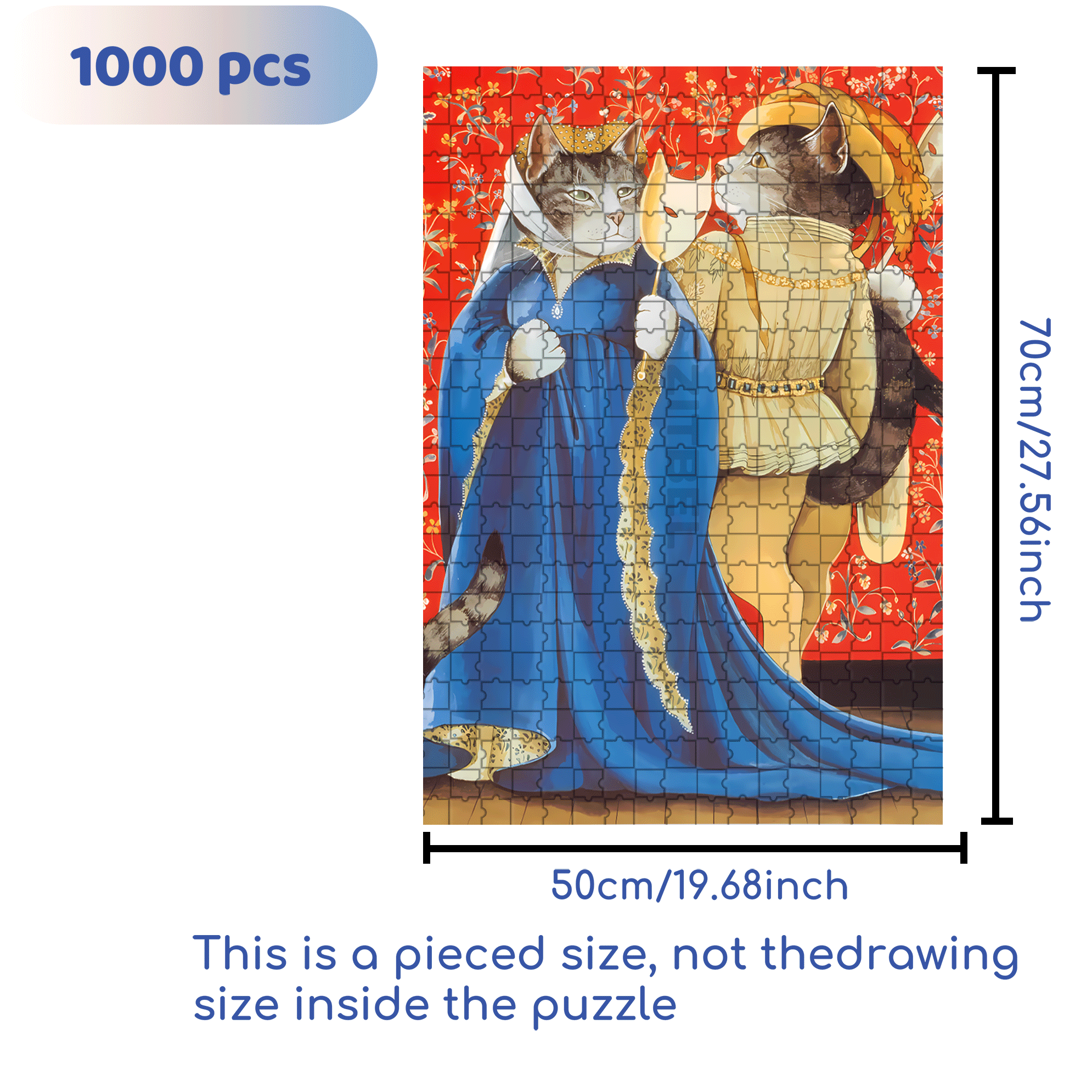 Fantastic Encounter between Cats and World Famous Paintings 4 500pcs/1000pcs Jigsaw Puzzle, Scratch-Resistant, Interactive Family Game & Brain-Boosting DIY Decor, Perfect for Halloween, Christmas & New Year Gifts, Family Puzzle Game