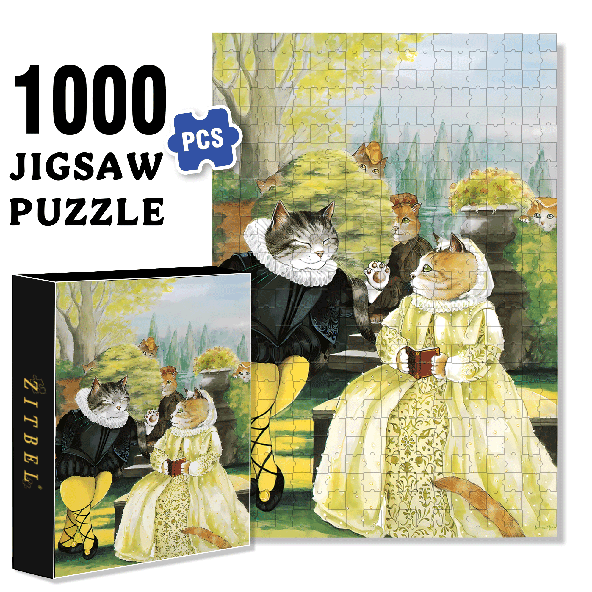 Fantastic Encounter between Cats and World Famous Paintings 5 500pcs/1000pcs Jigsaw Puzzle, Scratch-Resistant, Interactive Family Game & Brain-Boosting DIY Decor, Perfect for Halloween, Christmas & New Year Gifts, Family Puzzle Game
