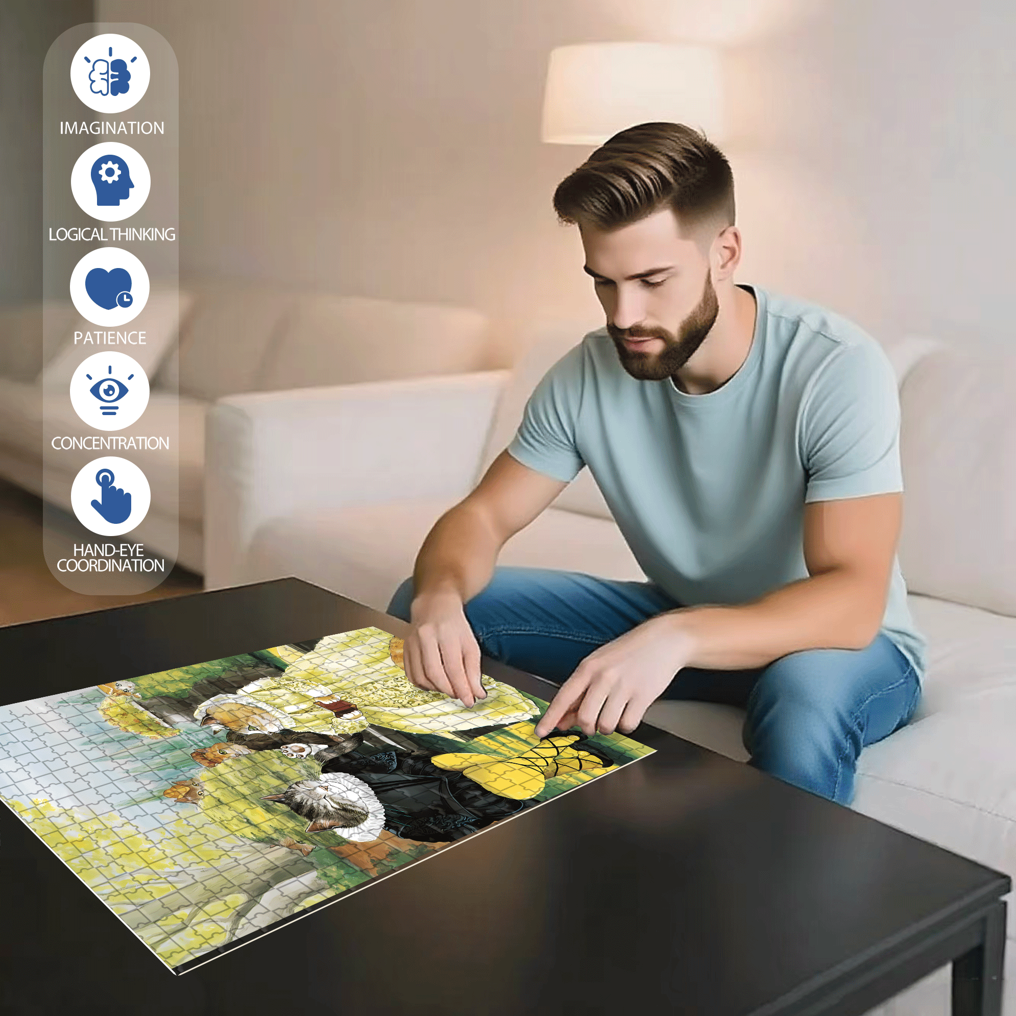 Fantastic Encounter between Cats and World Famous Paintings 5 500pcs/1000pcs Jigsaw Puzzle, Scratch-Resistant, Interactive Family Game & Brain-Boosting DIY Decor, Perfect for Halloween, Christmas & New Year Gifts, Family Puzzle Game