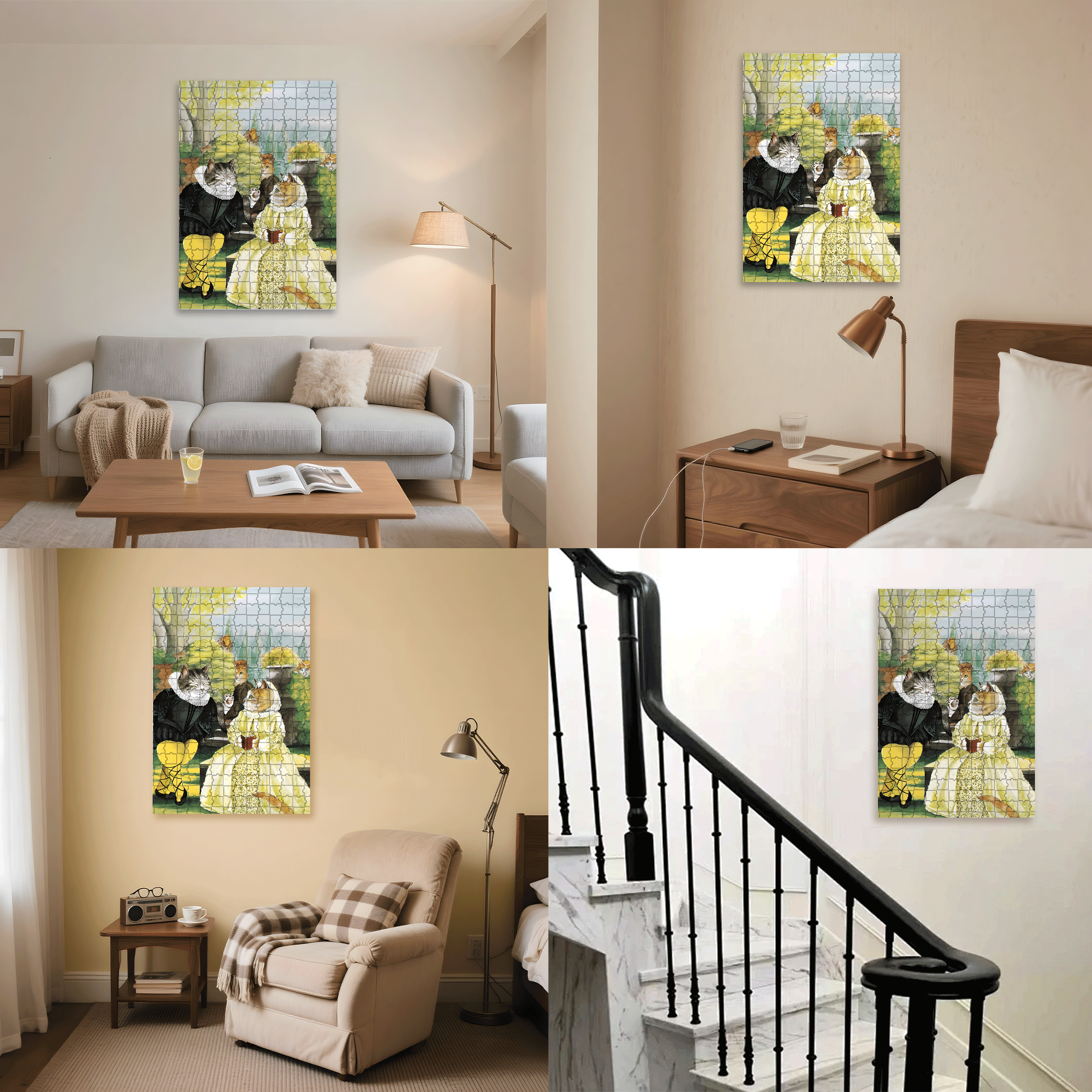 Fantastic Encounter between Cats and World Famous Paintings 5 500pcs/1000pcs Jigsaw Puzzle, Scratch-Resistant, Interactive Family Game & Brain-Boosting DIY Decor, Perfect for Halloween, Christmas & New Year Gifts, Family Puzzle Game