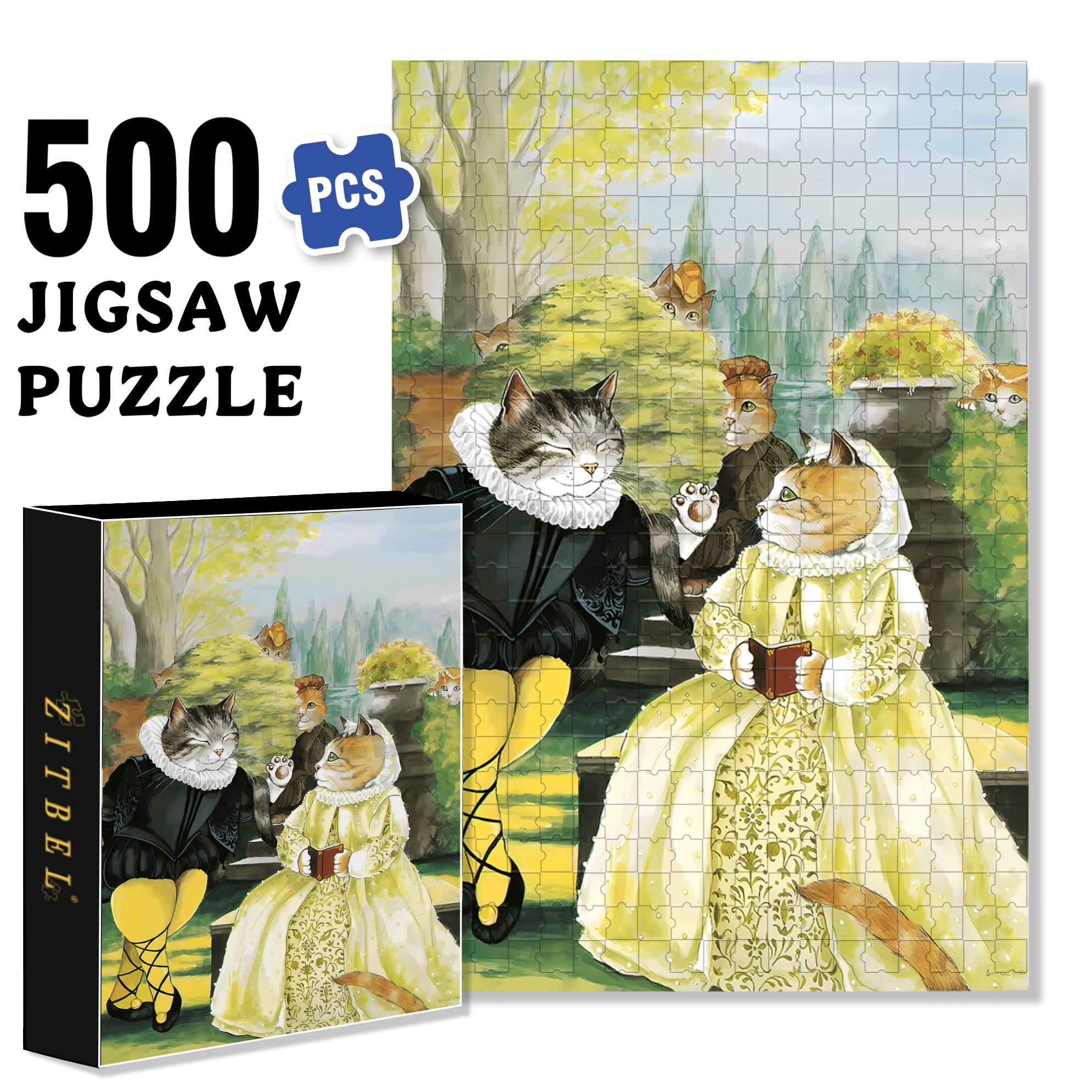 Fantastic Encounter between Cats and World Famous Paintings 5 500pcs/1000pcs Jigsaw Puzzle, Scratch-Resistant, Interactive Family Game & Brain-Boosting DIY Decor, Perfect for Halloween, Christmas & New Year Gifts, Family Puzzle Game