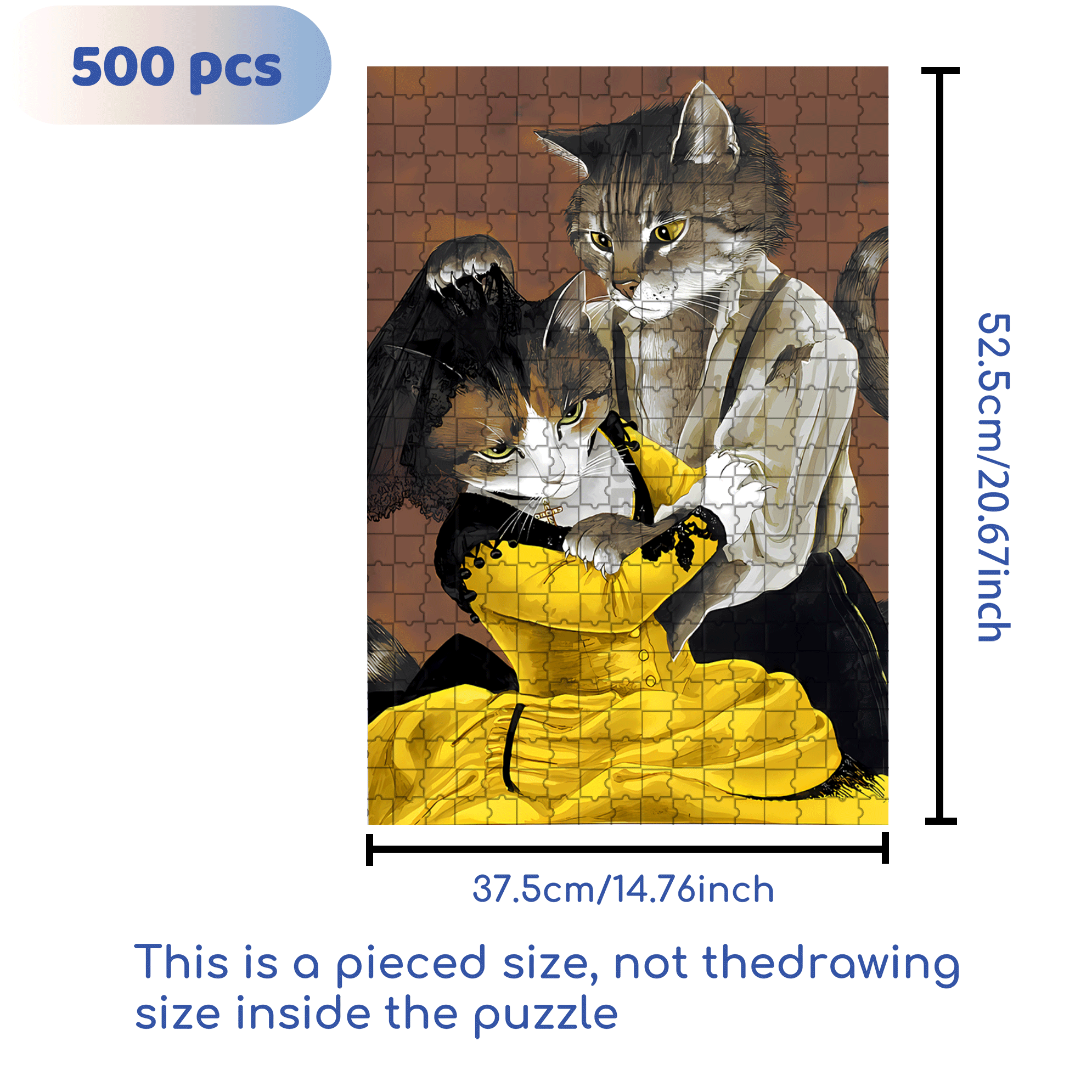 Fantastic Encounter between Cats and World Famous Paintings 6 500pcs/1000pcs Jigsaw Puzzle, Scratch-Resistant, Interactive Family Game & Brain-Boosting DIY Decor, Perfect for Halloween, Christmas & New Year Gifts, Family Puzzle Game