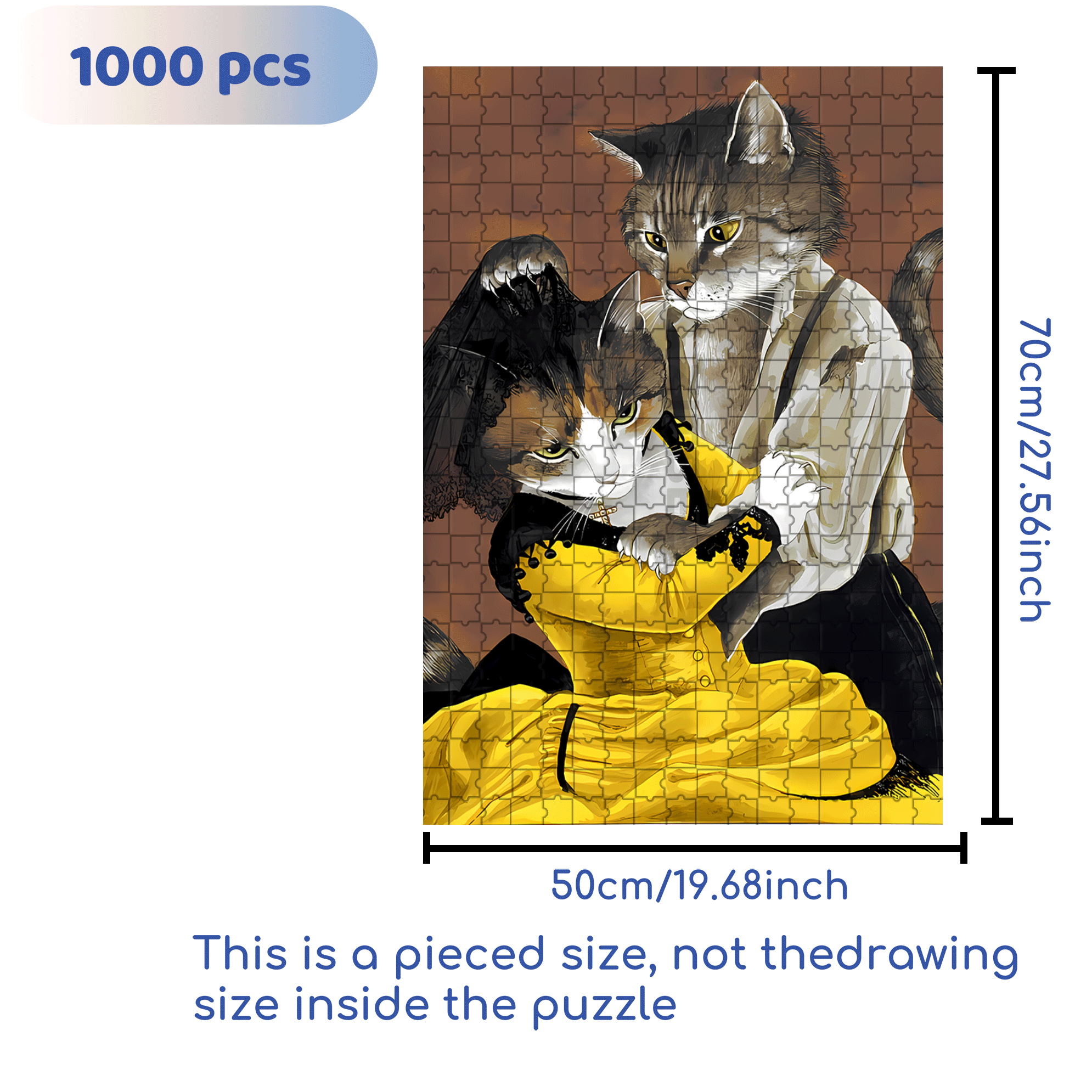 Fantastic Encounter between Cats and World Famous Paintings 6 500pcs/1000pcs Jigsaw Puzzle, Scratch-Resistant, Interactive Family Game & Brain-Boosting DIY Decor, Perfect for Halloween, Christmas & New Year Gifts, Family Puzzle Game