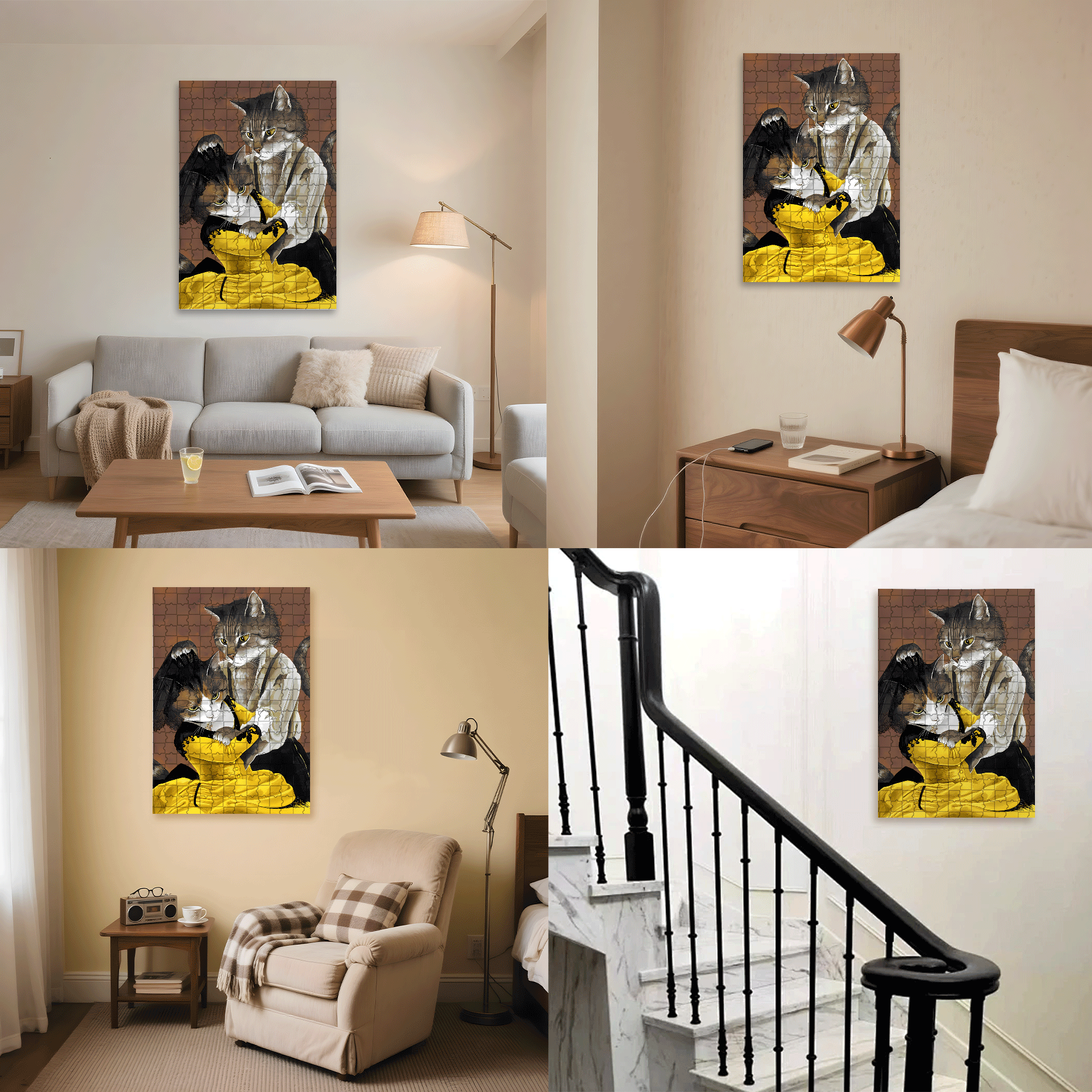 Fantastic Encounter between Cats and World Famous Paintings 6 500pcs/1000pcs Jigsaw Puzzle, Scratch-Resistant, Interactive Family Game & Brain-Boosting DIY Decor, Perfect for Halloween, Christmas & New Year Gifts, Family Puzzle Game