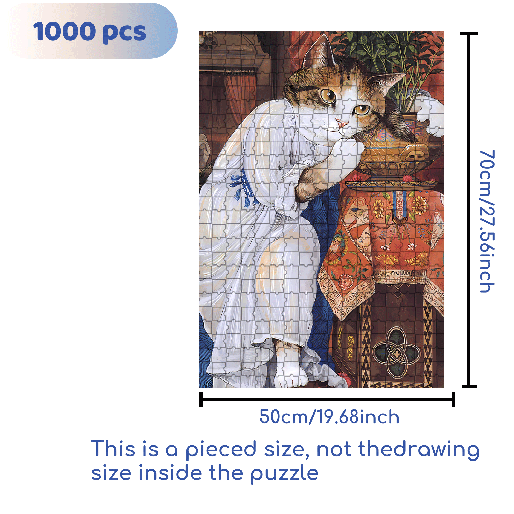 Fantastic Encounter between Cats and World Famous Paintings 7 500pcs/1000pcs Jigsaw Puzzle, Scratch-Resistant, Interactive Family Game & Brain-Boosting DIY Decor, Perfect for Halloween, Christmas & New Year Gifts, Family Puzzle Game