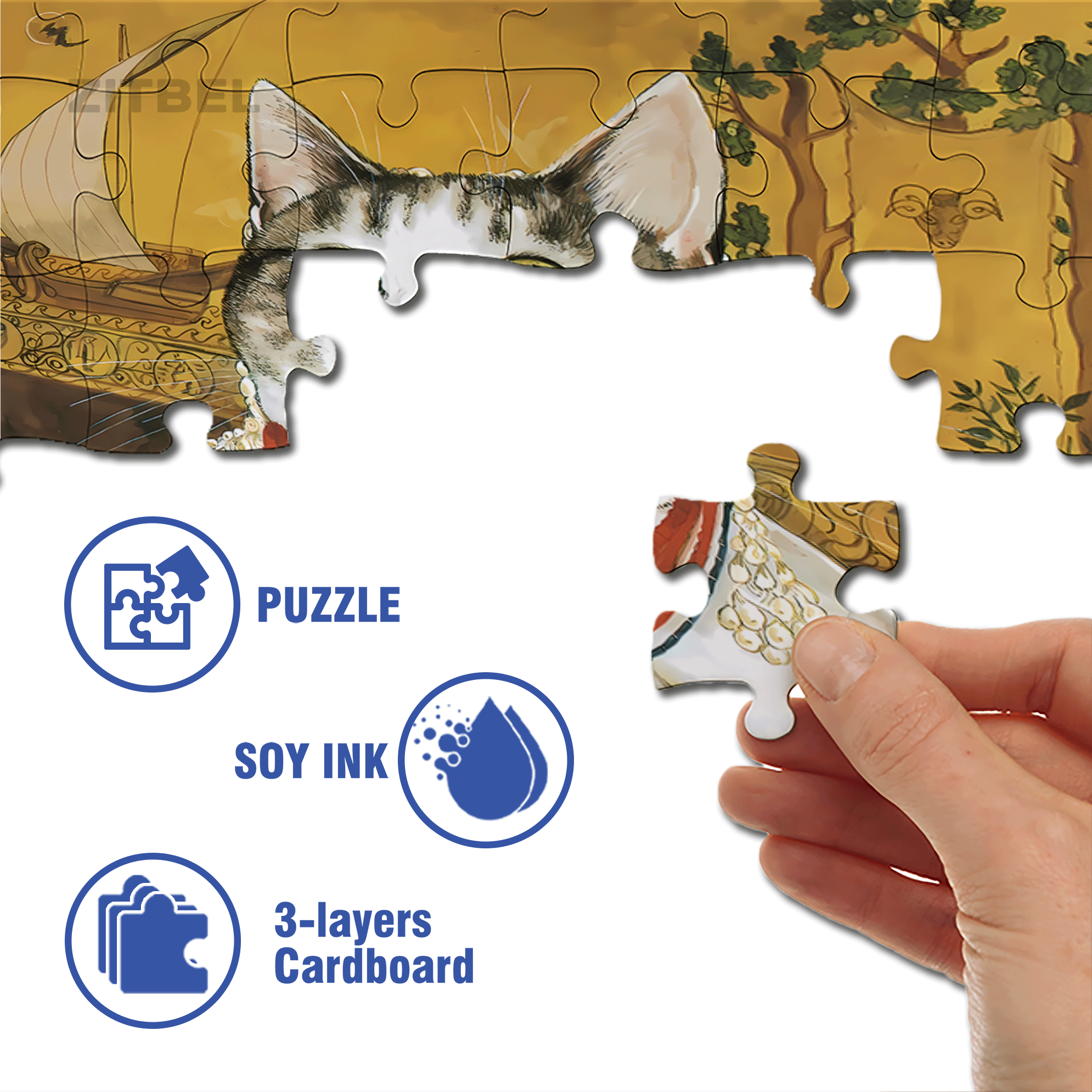 Fantastic Encounter between Cats and World Famous Paintings 8 500pcs/1000pcs Jigsaw Puzzle, Scratch-Resistant, Interactive Family Game & Brain-Boosting DIY Decor, Perfect for Halloween, Christmas & New Year Gifts, Family Puzzle Game