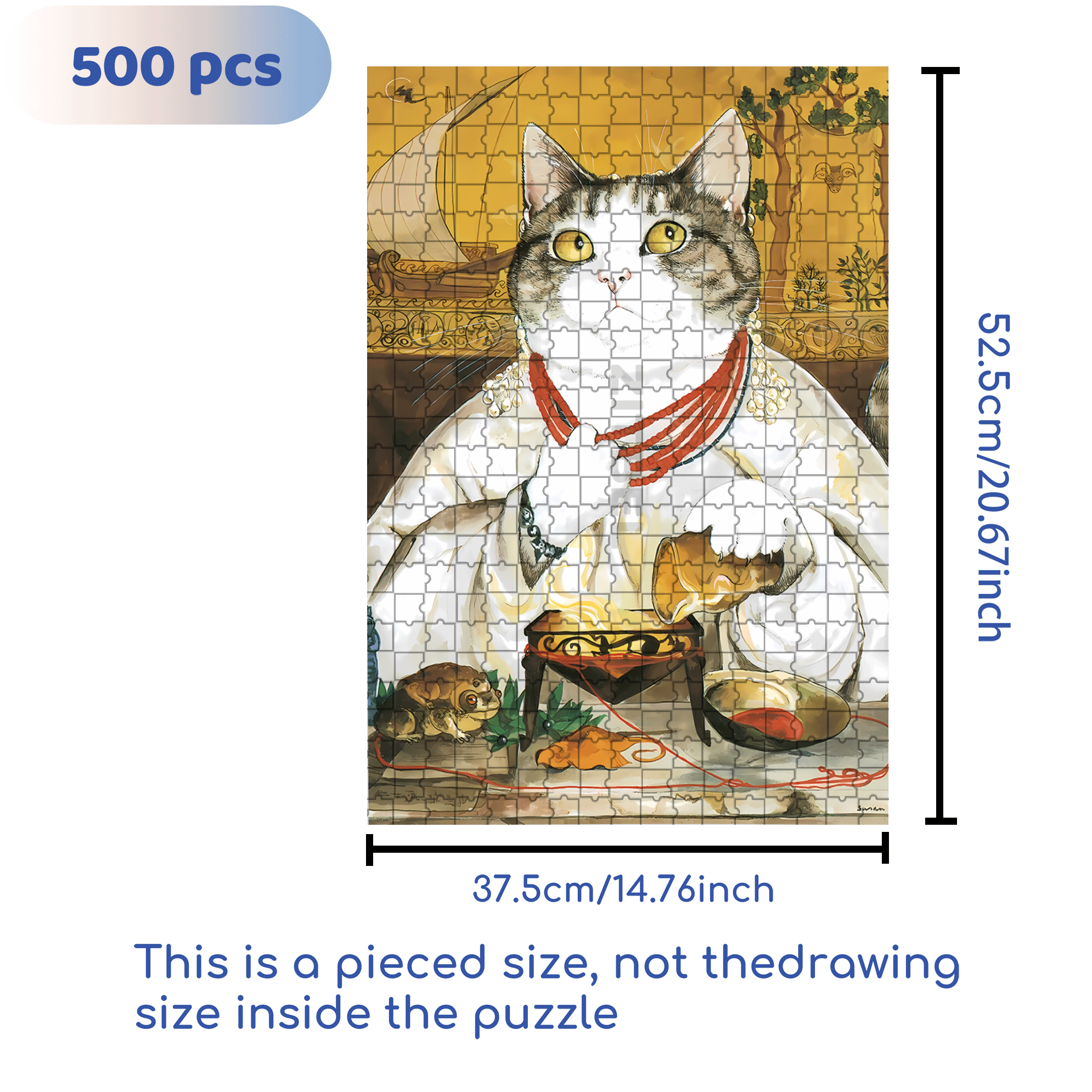 Fantastic Encounter between Cats and World Famous Paintings 8 500pcs/1000pcs Jigsaw Puzzle, Scratch-Resistant, Interactive Family Game & Brain-Boosting DIY Decor, Perfect for Halloween, Christmas & New Year Gifts, Family Puzzle Game