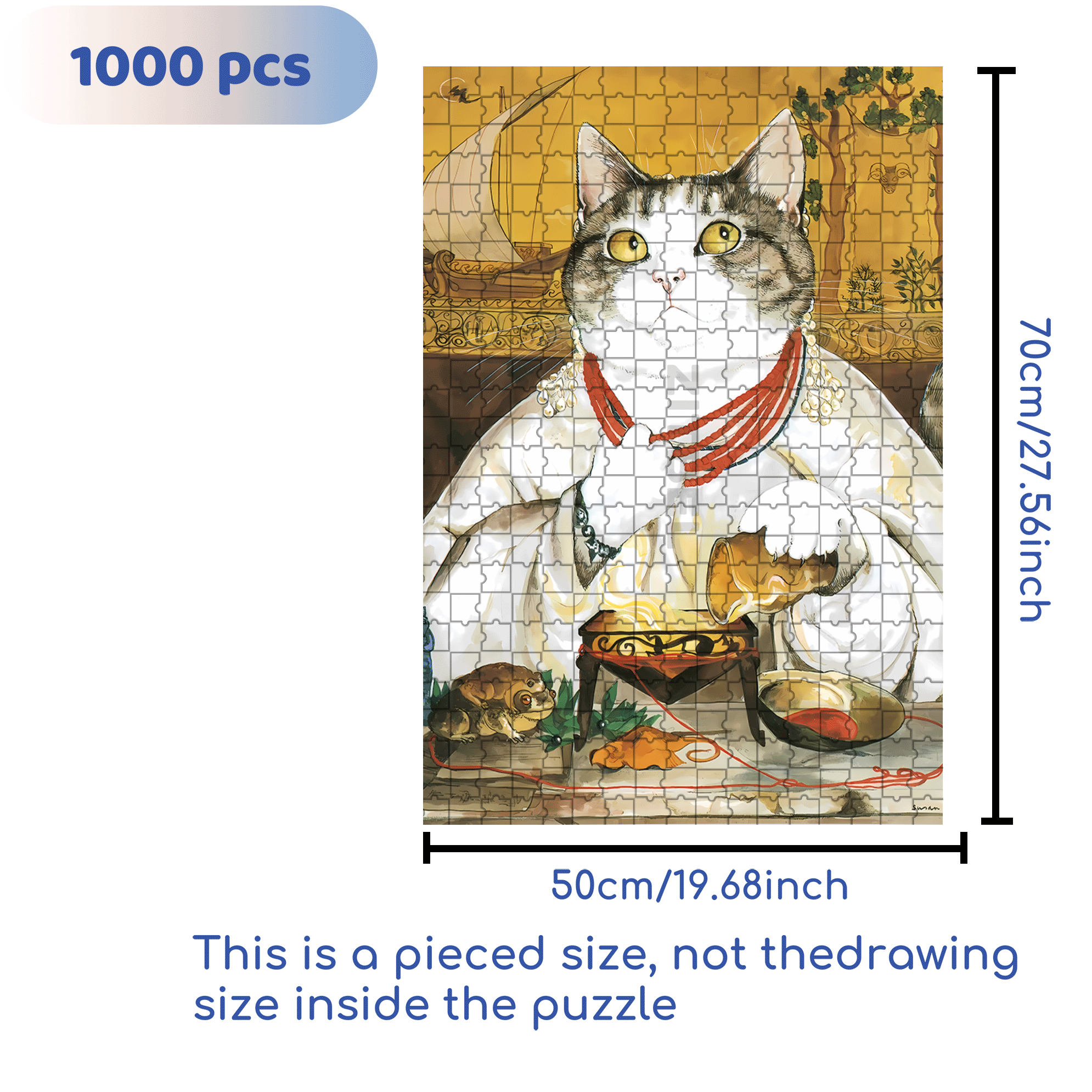 Fantastic Encounter between Cats and World Famous Paintings 8 500pcs/1000pcs Jigsaw Puzzle, Scratch-Resistant, Interactive Family Game & Brain-Boosting DIY Decor, Perfect for Halloween, Christmas & New Year Gifts, Family Puzzle Game