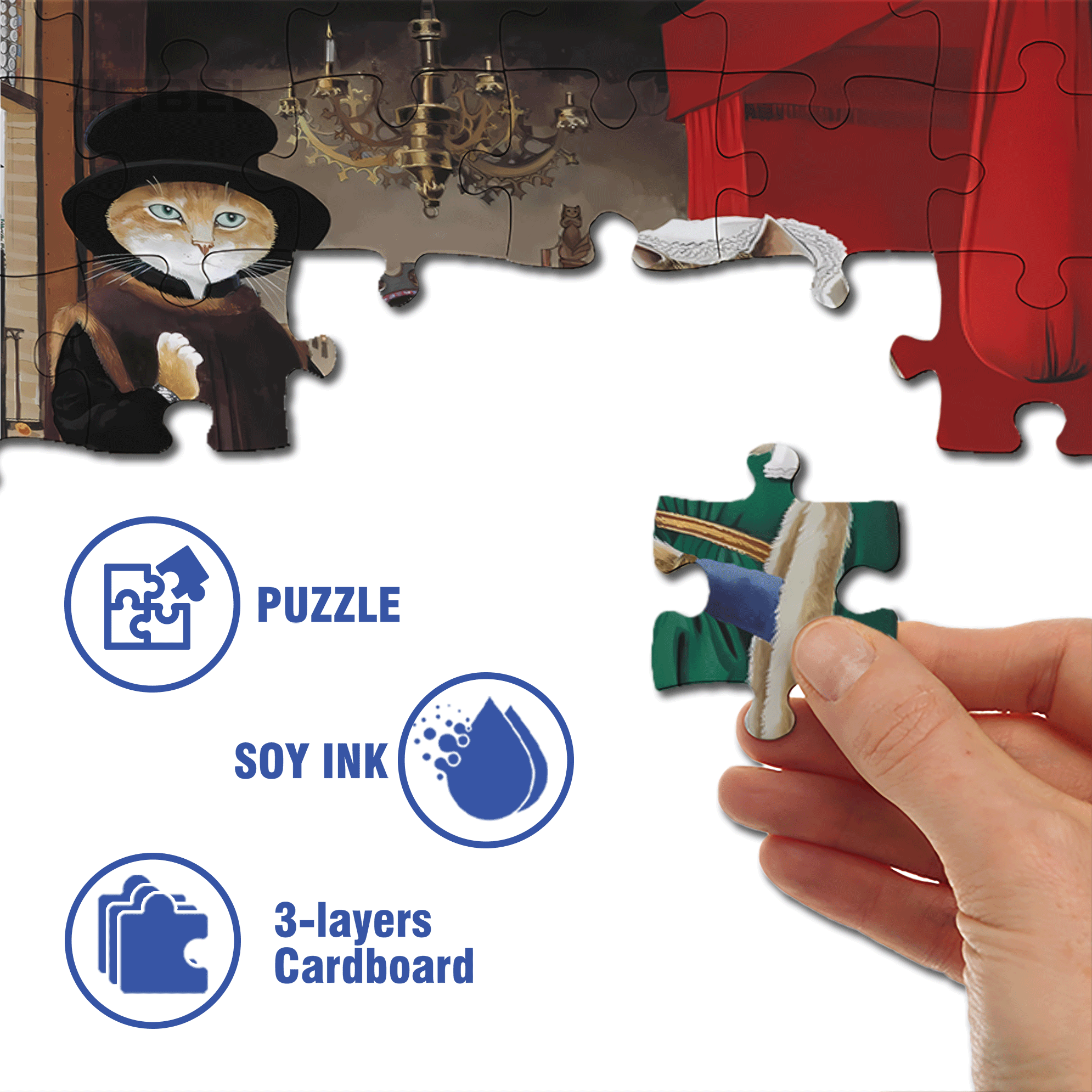Fantastic Encounter between Cats and World Famous Paintings 9 500pcs/1000pcs Jigsaw Puzzle, Scratch-Resistant, Interactive Family Game & Brain-Boosting DIY Decor, Perfect for Halloween, Christmas & New Year Gifts, Family Puzzle Game
