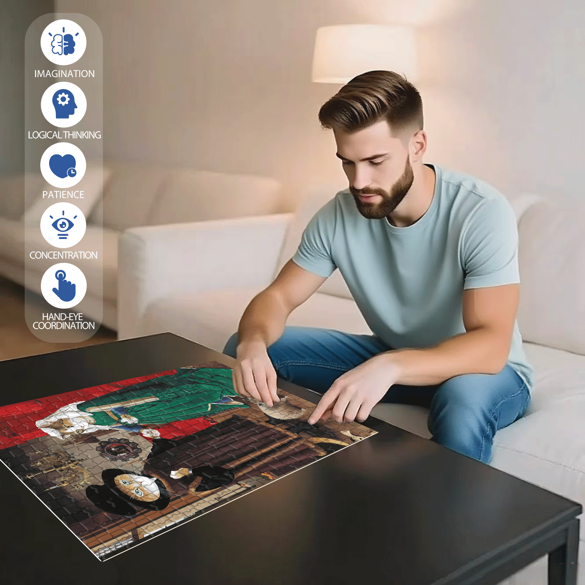 Fantastic Encounter between Cats and World Famous Paintings 9 500pcs/1000pcs Jigsaw Puzzle, Scratch-Resistant, Interactive Family Game & Brain-Boosting DIY Decor, Perfect for Halloween, Christmas & New Year Gifts, Family Puzzle Game