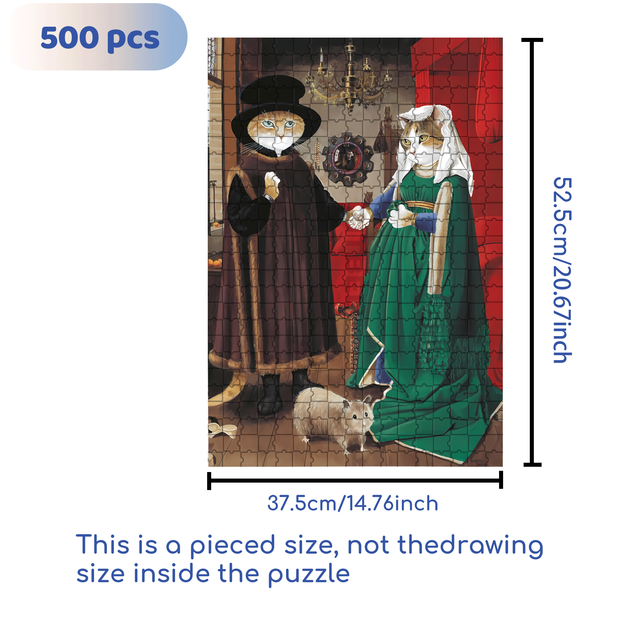 Fantastic Encounter between Cats and World Famous Paintings 9 500pcs/1000pcs Jigsaw Puzzle, Scratch-Resistant, Interactive Family Game & Brain-Boosting DIY Decor, Perfect for Halloween, Christmas & New Year Gifts, Family Puzzle Game
