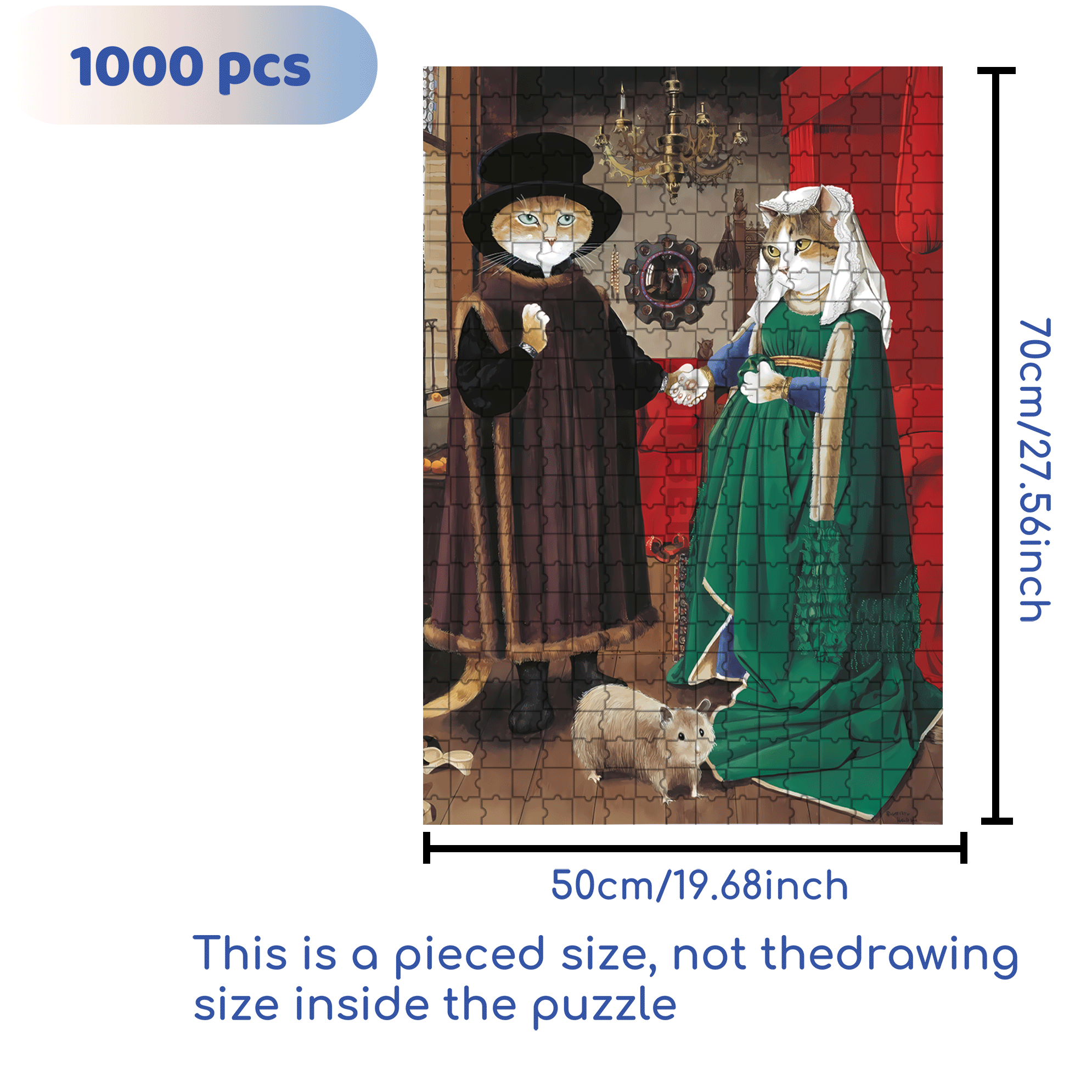 Fantastic Encounter between Cats and World Famous Paintings 9 500pcs/1000pcs Jigsaw Puzzle, Scratch-Resistant, Interactive Family Game & Brain-Boosting DIY Decor, Perfect for Halloween, Christmas & New Year Gifts, Family Puzzle Game