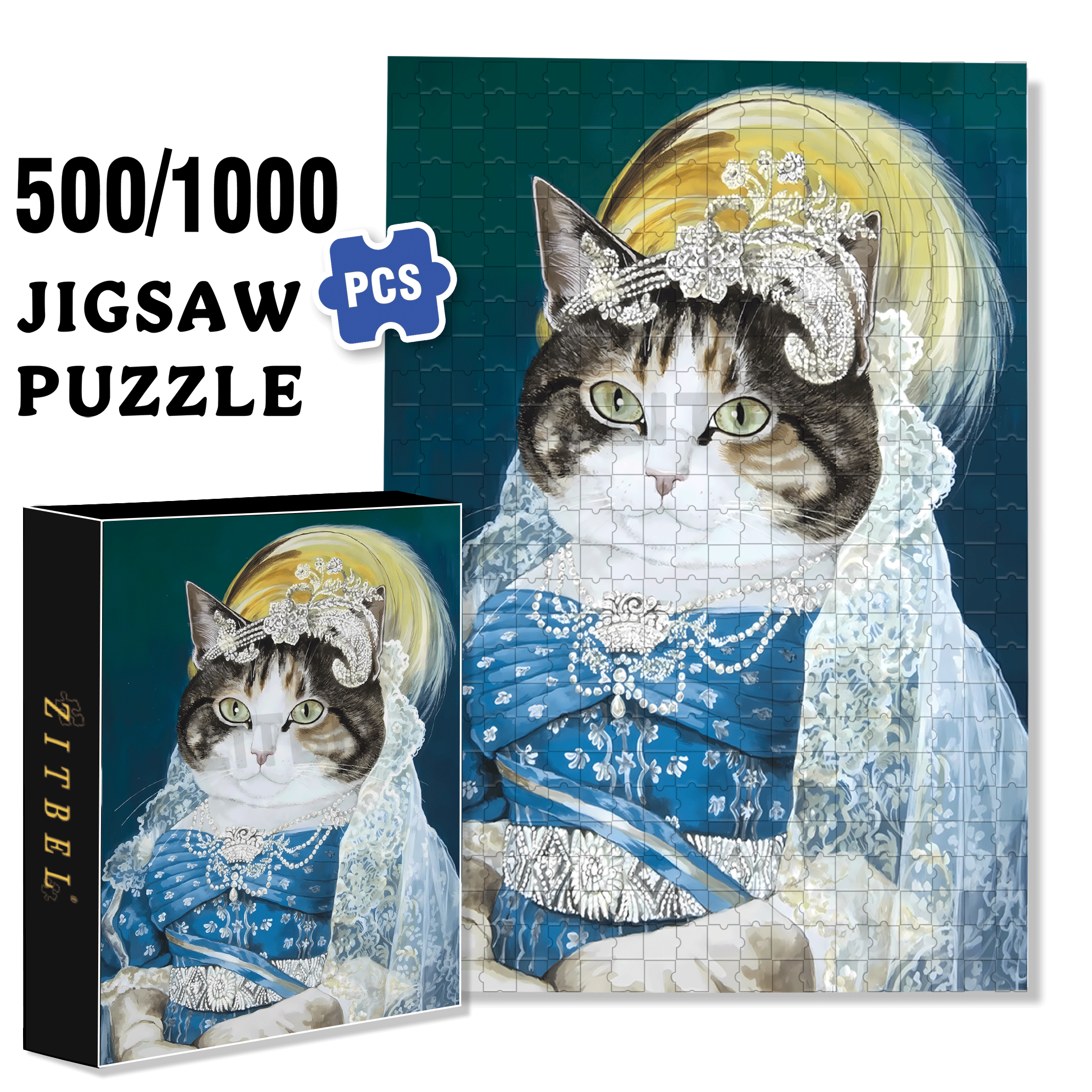 Fantastic Encounter between Cats and World Famous Paintings 500pcs/1000pcs Jigsaw Puzzle, Scratch-Resistant, Interactive Family Game & Brain-Boosting DIY Decor, Perfect for Halloween, Christmas & New Year Gifts, Family Puzzle Game