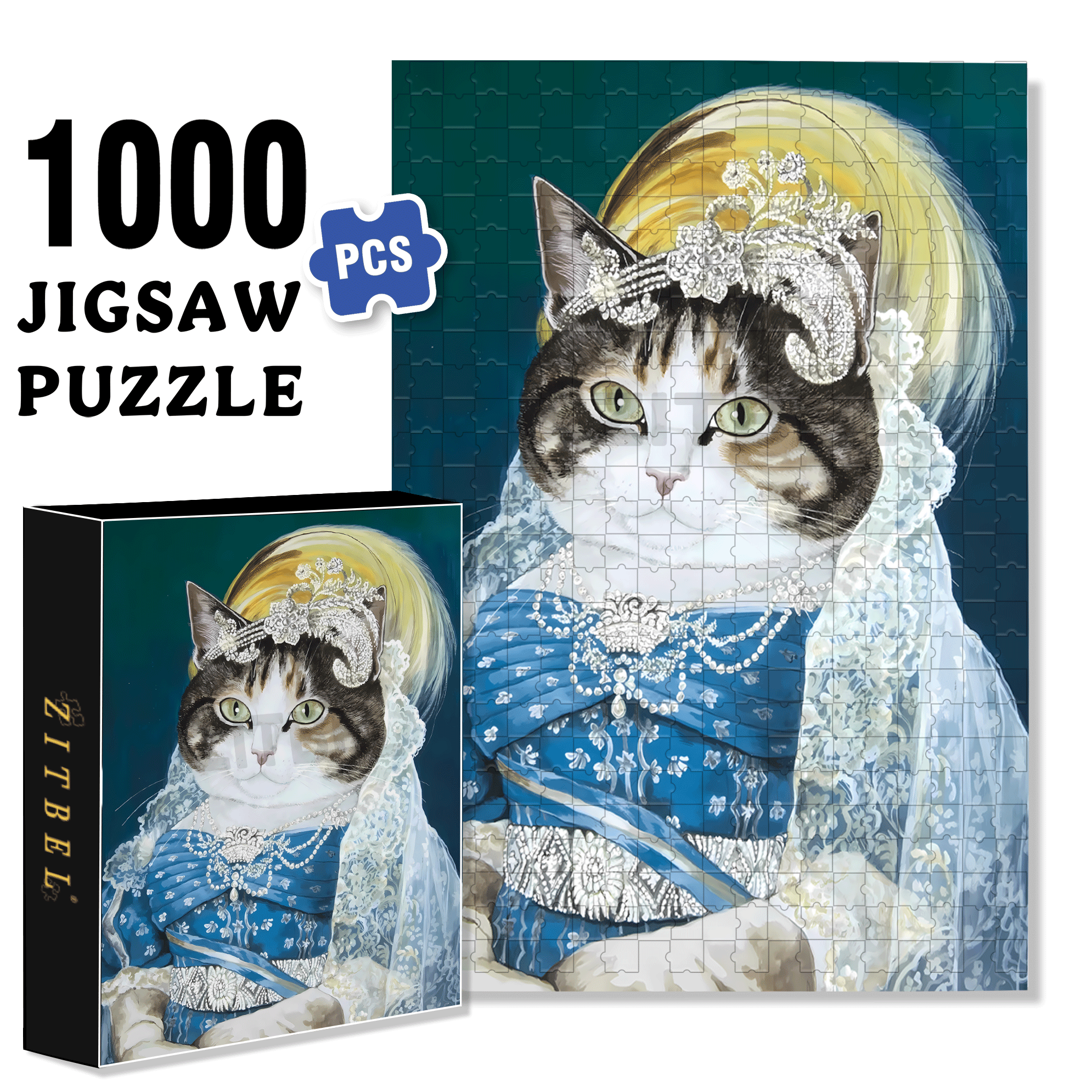 Fantastic Encounter between Cats and World Famous Paintings 500pcs/1000pcs Jigsaw Puzzle, Scratch-Resistant, Interactive Family Game & Brain-Boosting DIY Decor, Perfect for Halloween, Christmas & New Year Gifts, Family Puzzle Game